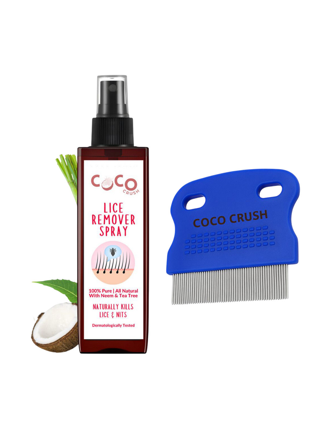 Coco Crush Set Of 2 Lice Remover Spray-50 ml With Fine Comb