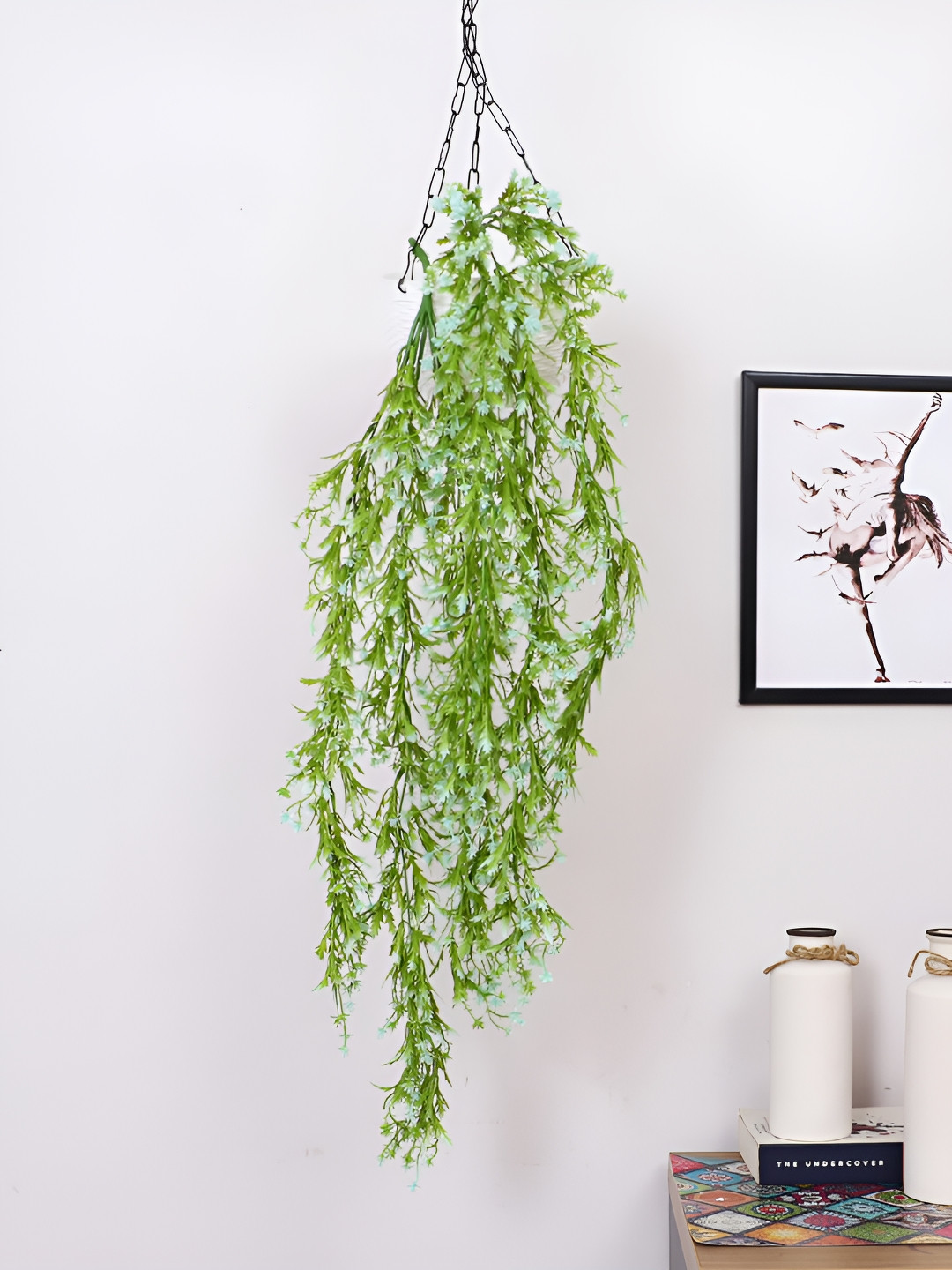 Home Bloom Green & Blue 2 Pieces Hanging Artificial Plants