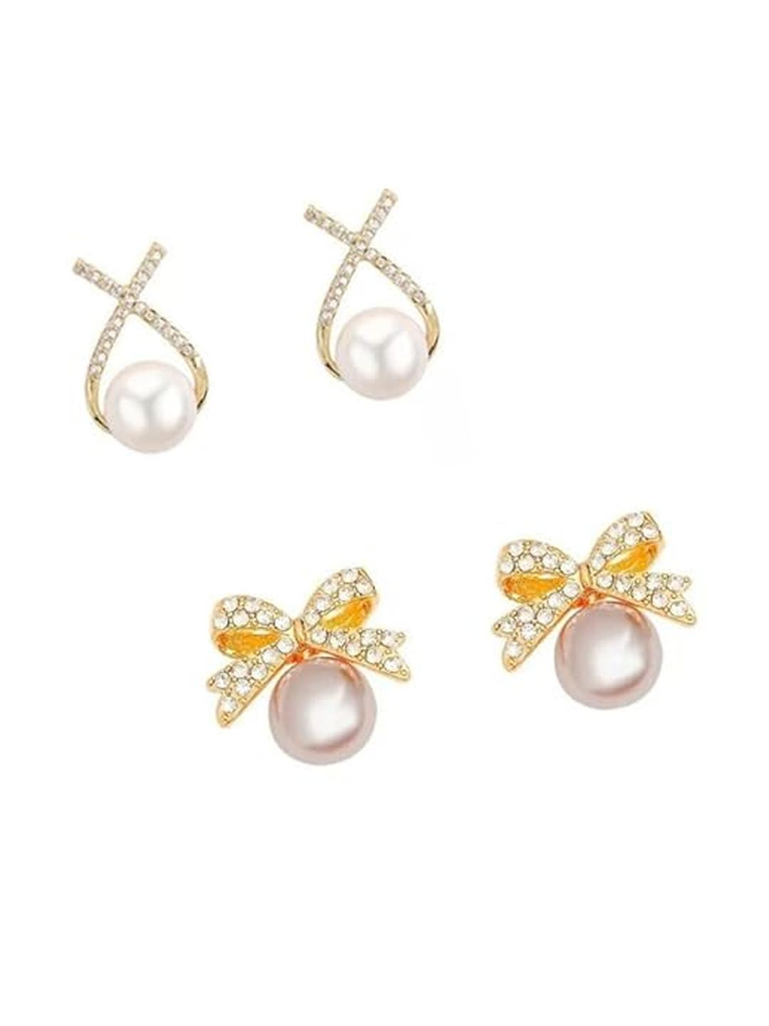 Inara Robes Pack of 2 Artificial Beads & Stones Studs Earrings