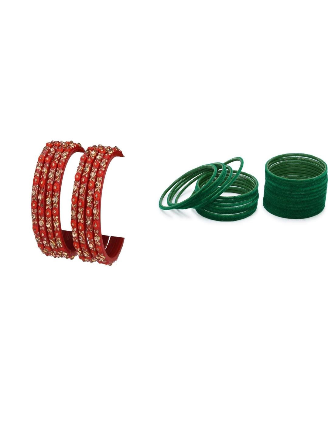 1ST TIME Women Pack Of 32 Artificial Stones & Beads Hand Decorated Glass Bangles