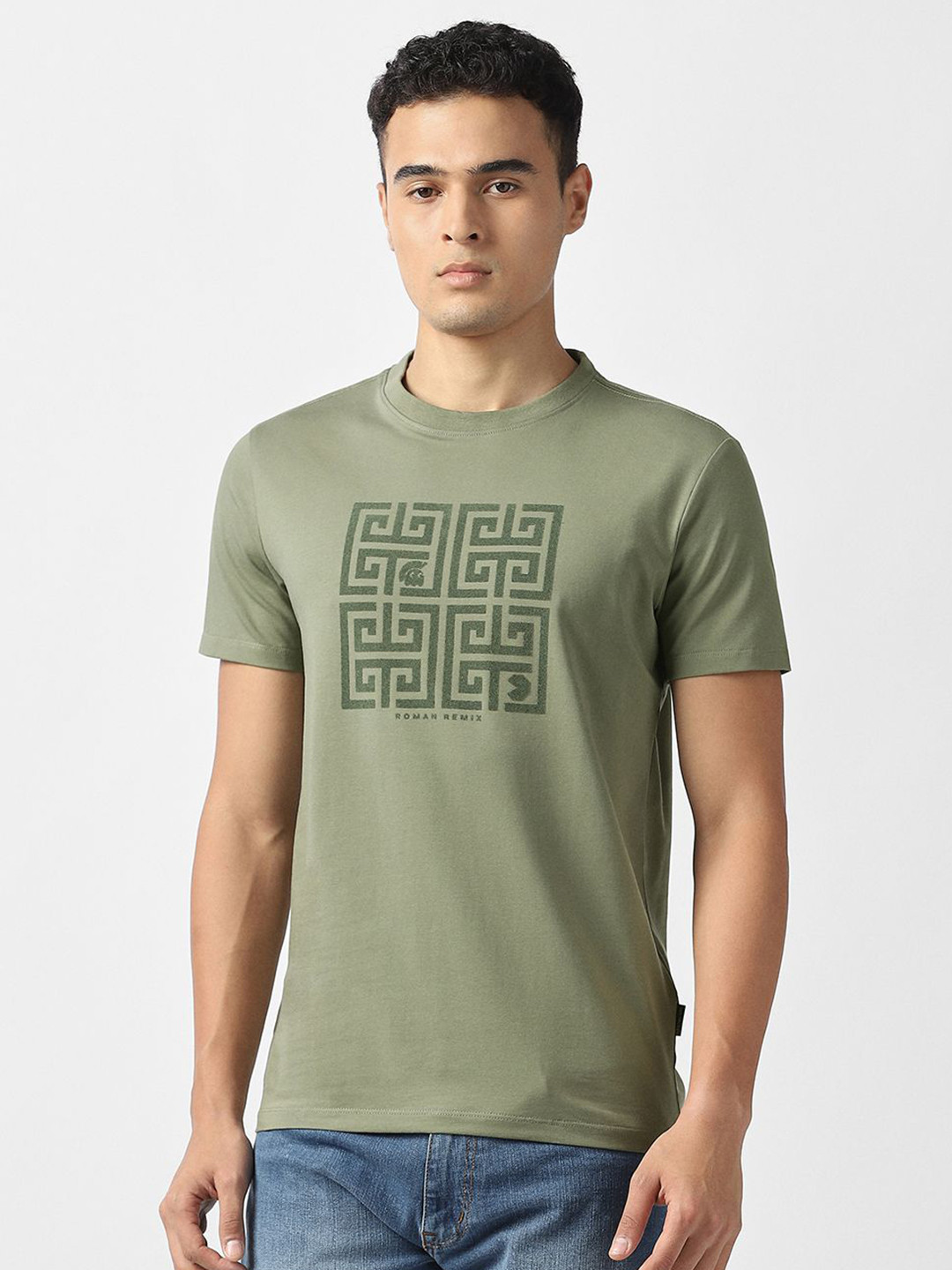 VAVAN HEUSEN DENIM LABS Abstract Printed Cotton Round Neck T-shirt