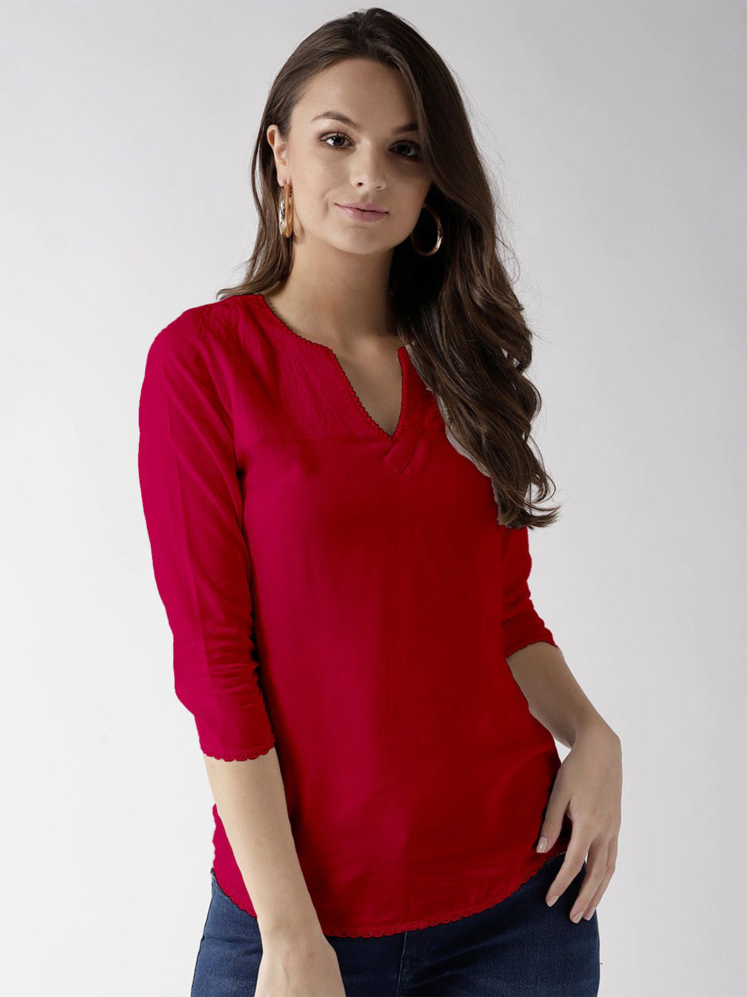 ZARISTAA Women Lace-Insert Round Neck Top