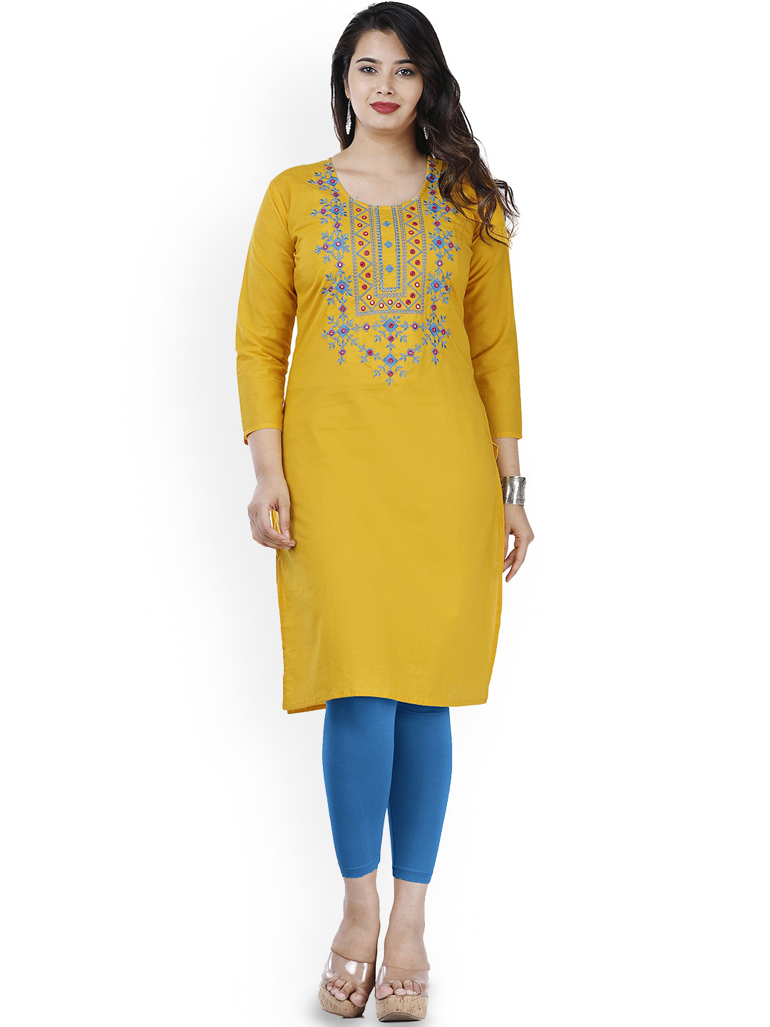 P PRIYA FASHION Women Floral Embroidered Daily Cotton Straight Kurta