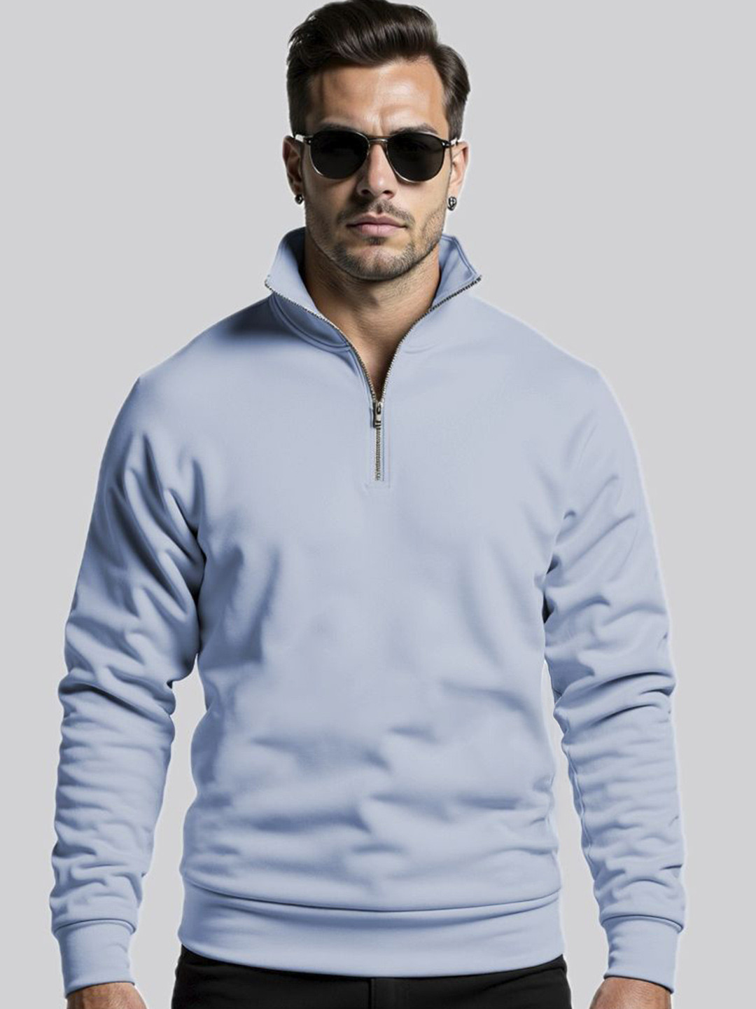 Fashion And Youth Men Mock Collar Cotton Pullover Sweatshirt