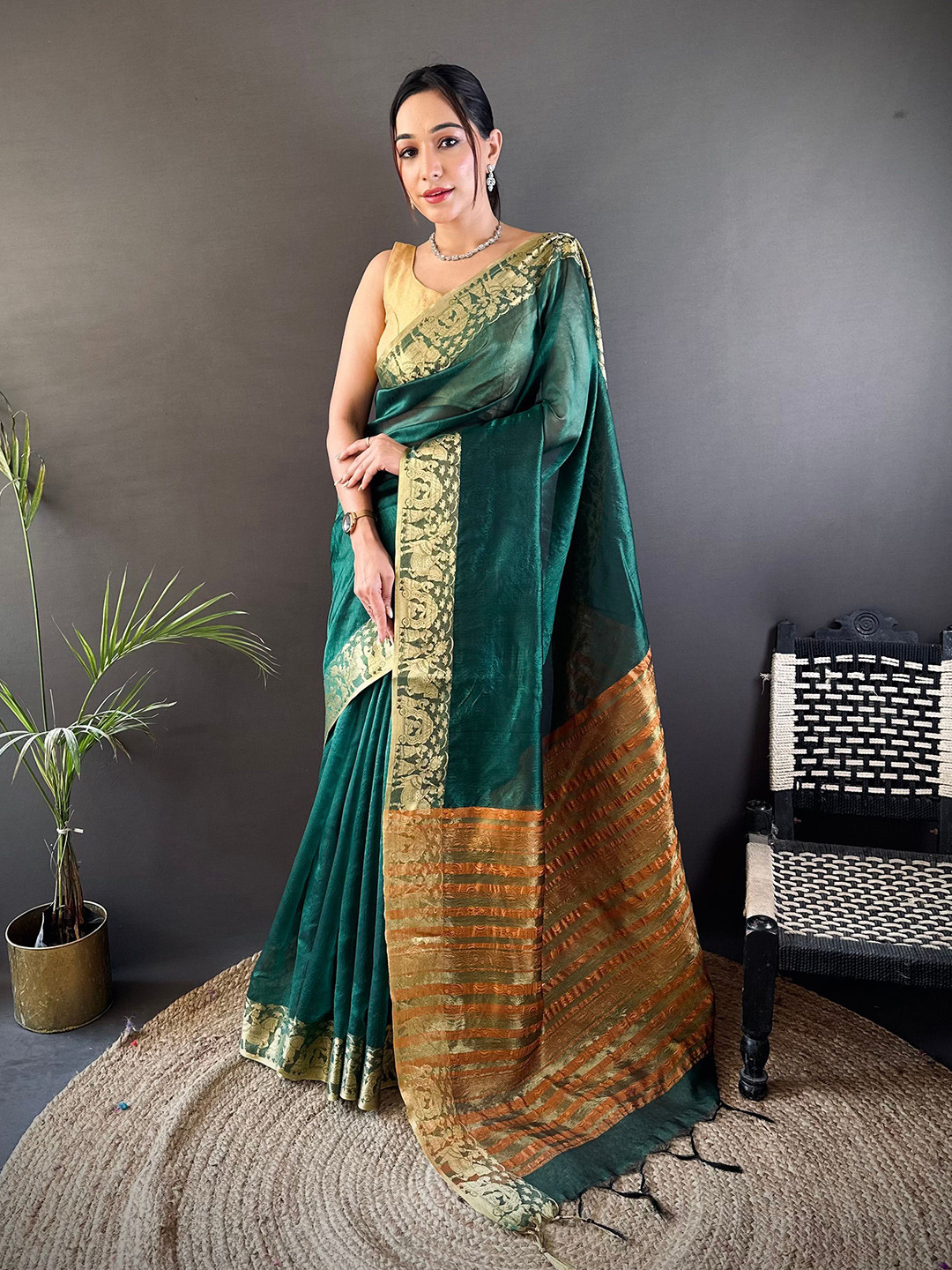 Durga Textile Organza Banarasi Saree With Woven Design Border
