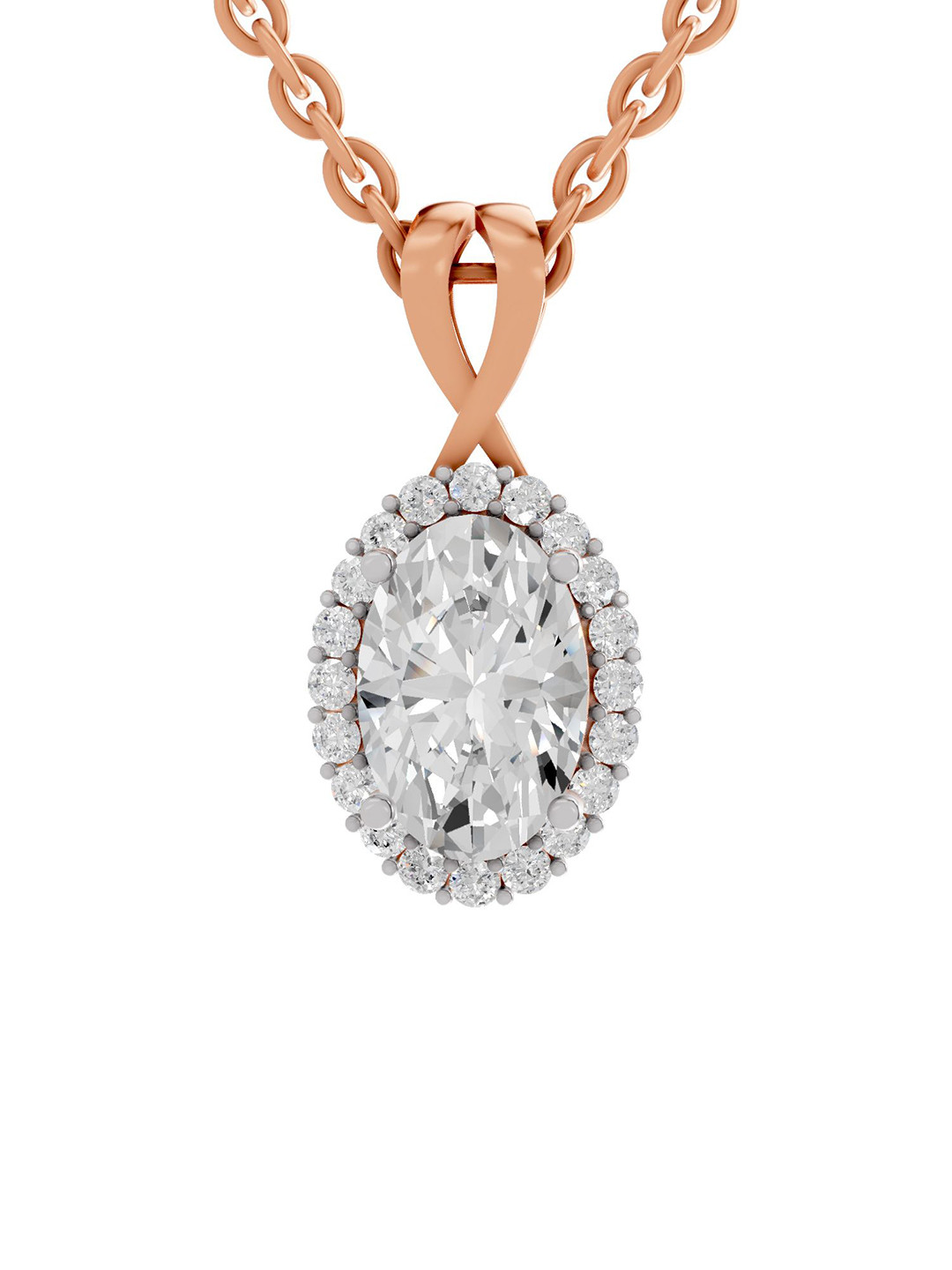 Sparkles 14K Rose Gold Lab Grown Diamond 2.23 Carat Oval & Round Shape Diamond Pendant
