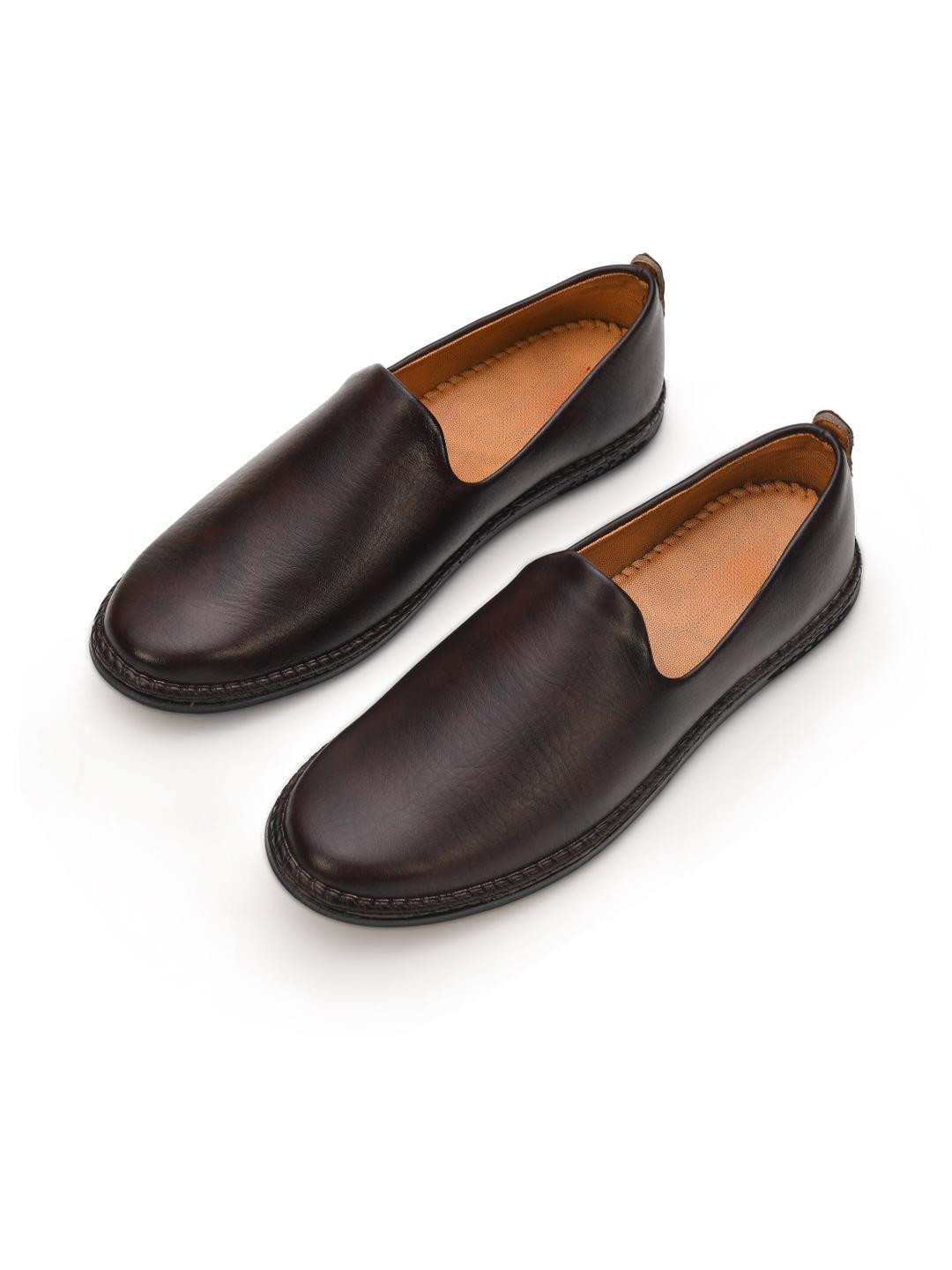 STEPHORN Mens Classic Dark Brown Ethnic Slip-On Loafers