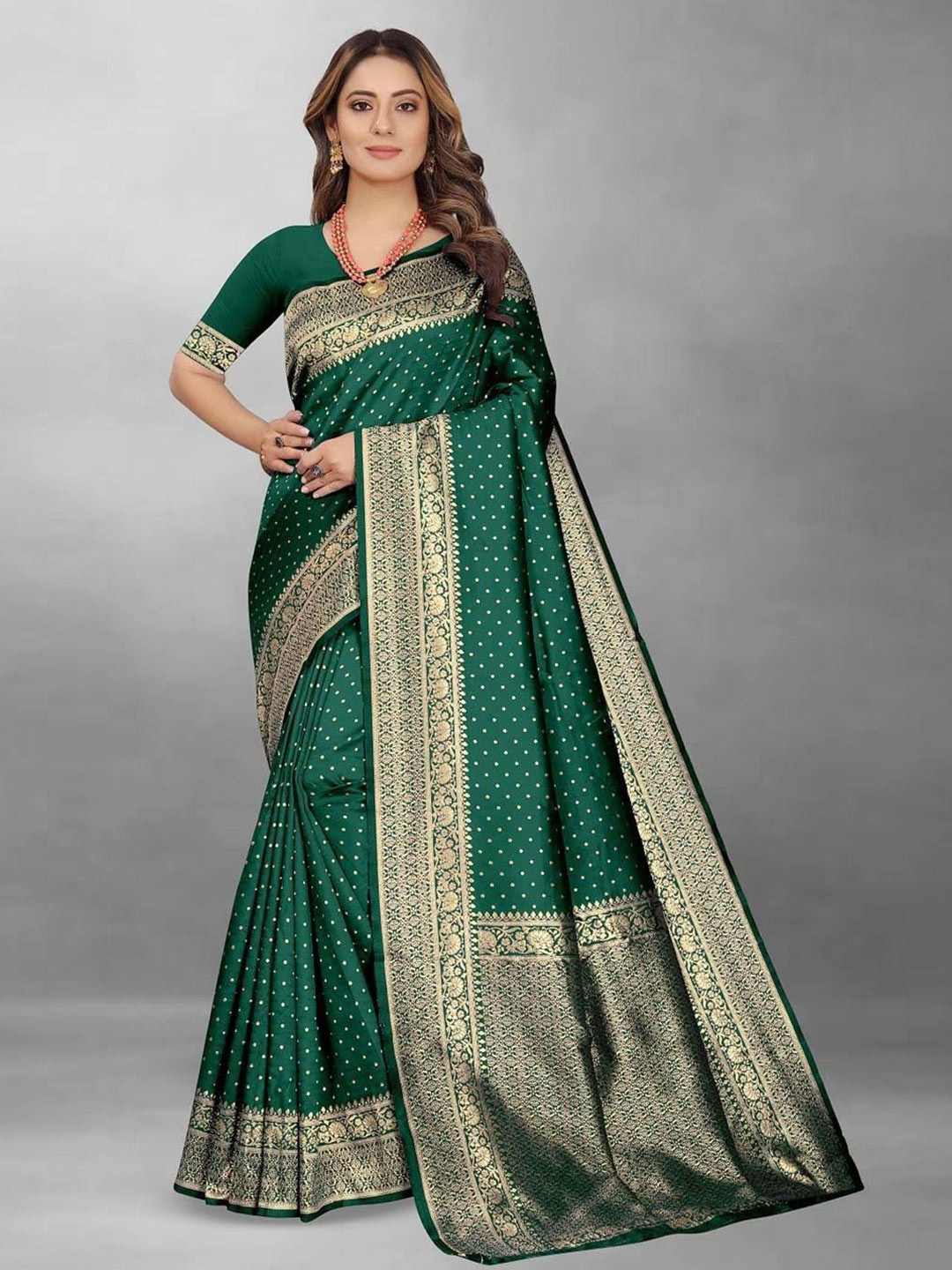 NS WORLD Woven Design Satin Saree
