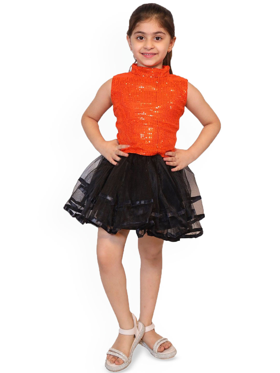 Kaku Fancy dresses Girls Round Neck Embellished Sequined Top