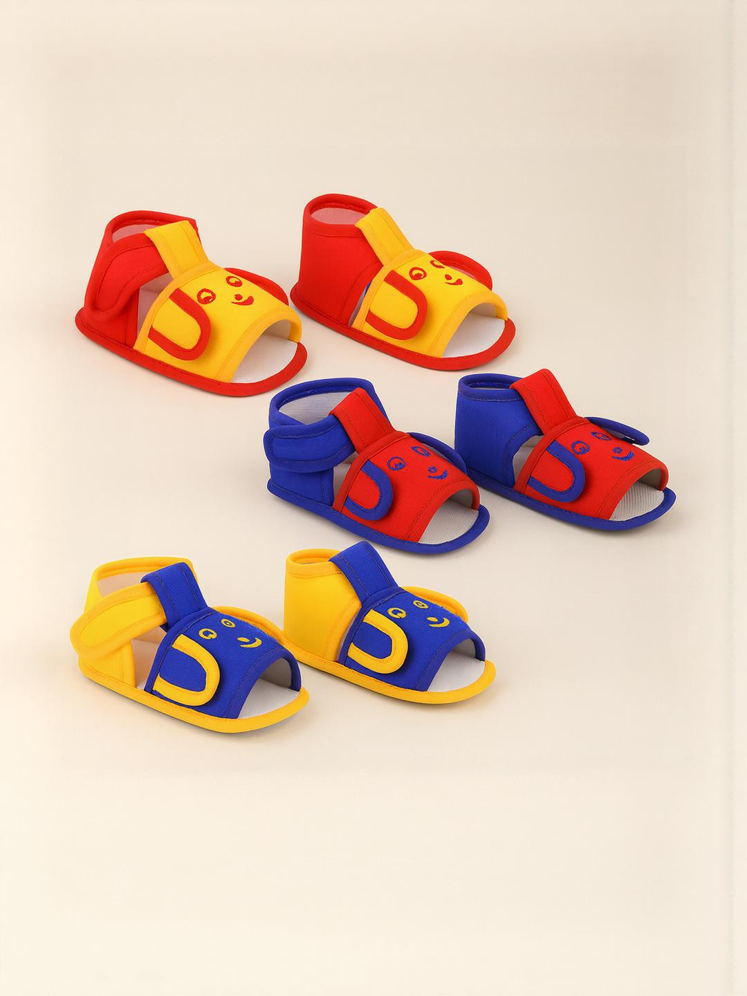 ONFEET Unisex Pack of 3 Yellow Red & Blue Cotton Sandal Booties