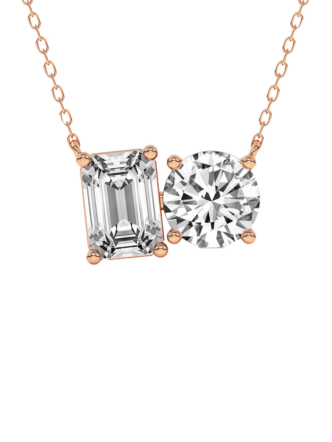 Sparkles 14K Rose Gold Lab Grown Diamond 2 Carat Emerald & Round Shape Necklace