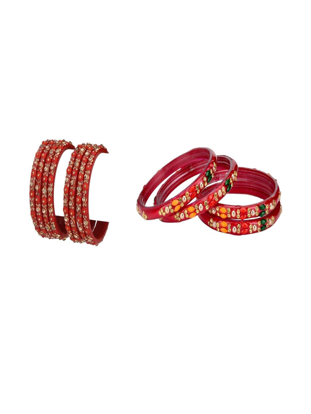 1ST TIME Set Of 2 Red Artificial Stones & Beads Bangles
