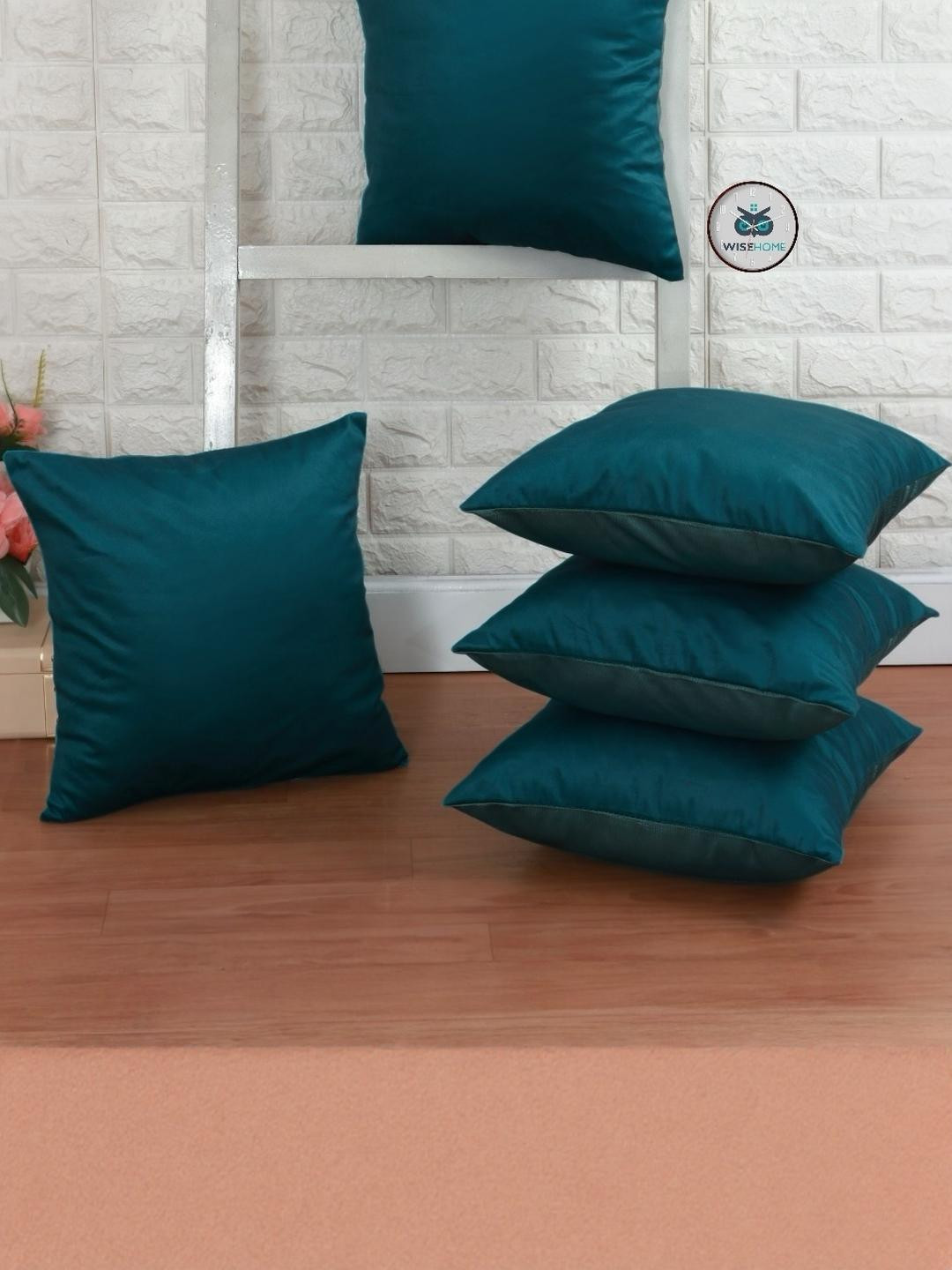 WISE HOME Green Set of 5 Velvet Square Cushion Covers