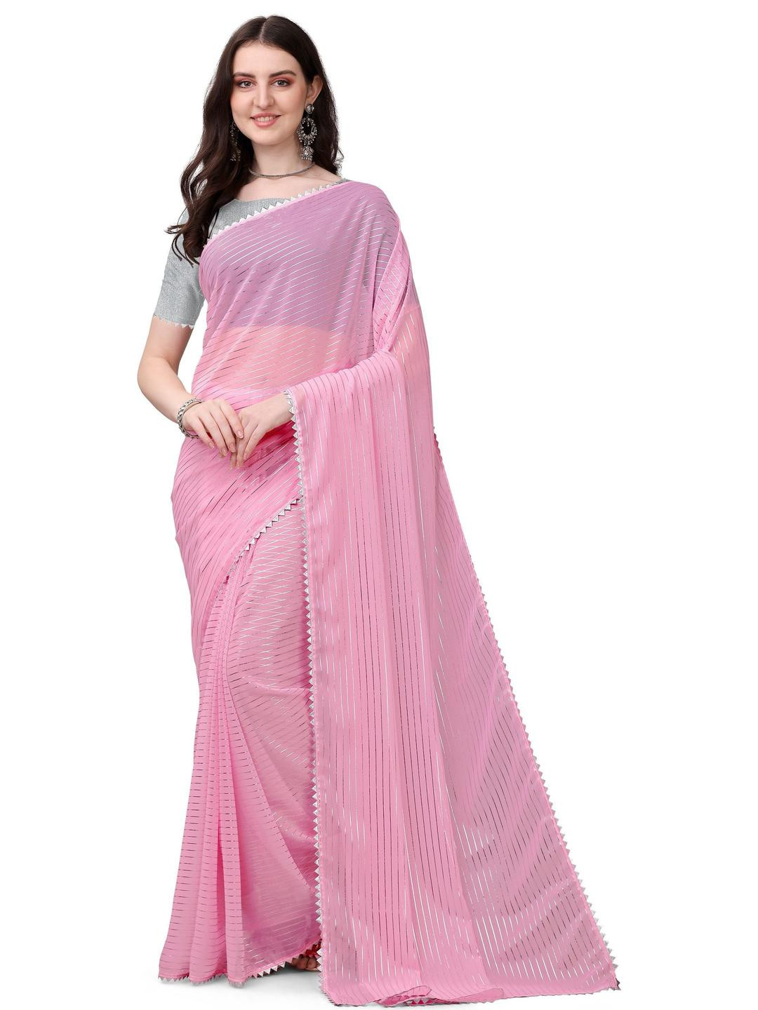 REDFISH Printed, Temple Border, Striped, Solid/Plain Daily Wear Georgette, Chiffon Saree