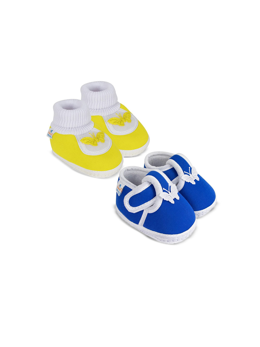 NESKA MODA Kids Pack of 2 Cotton Blue & Yellow Booties