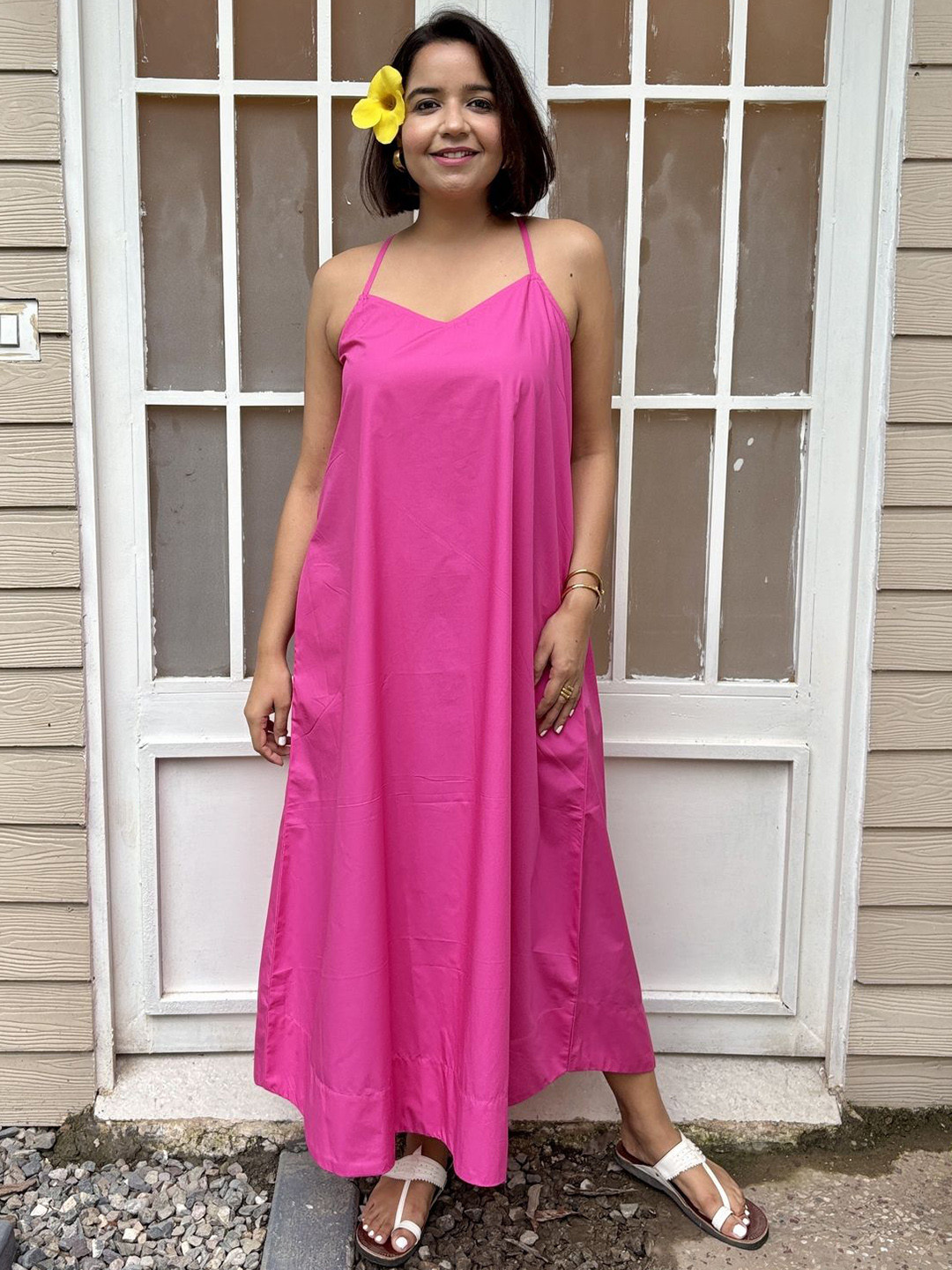 Label Tanvee Pink Bloom Cotton A-Line Maxi Dress