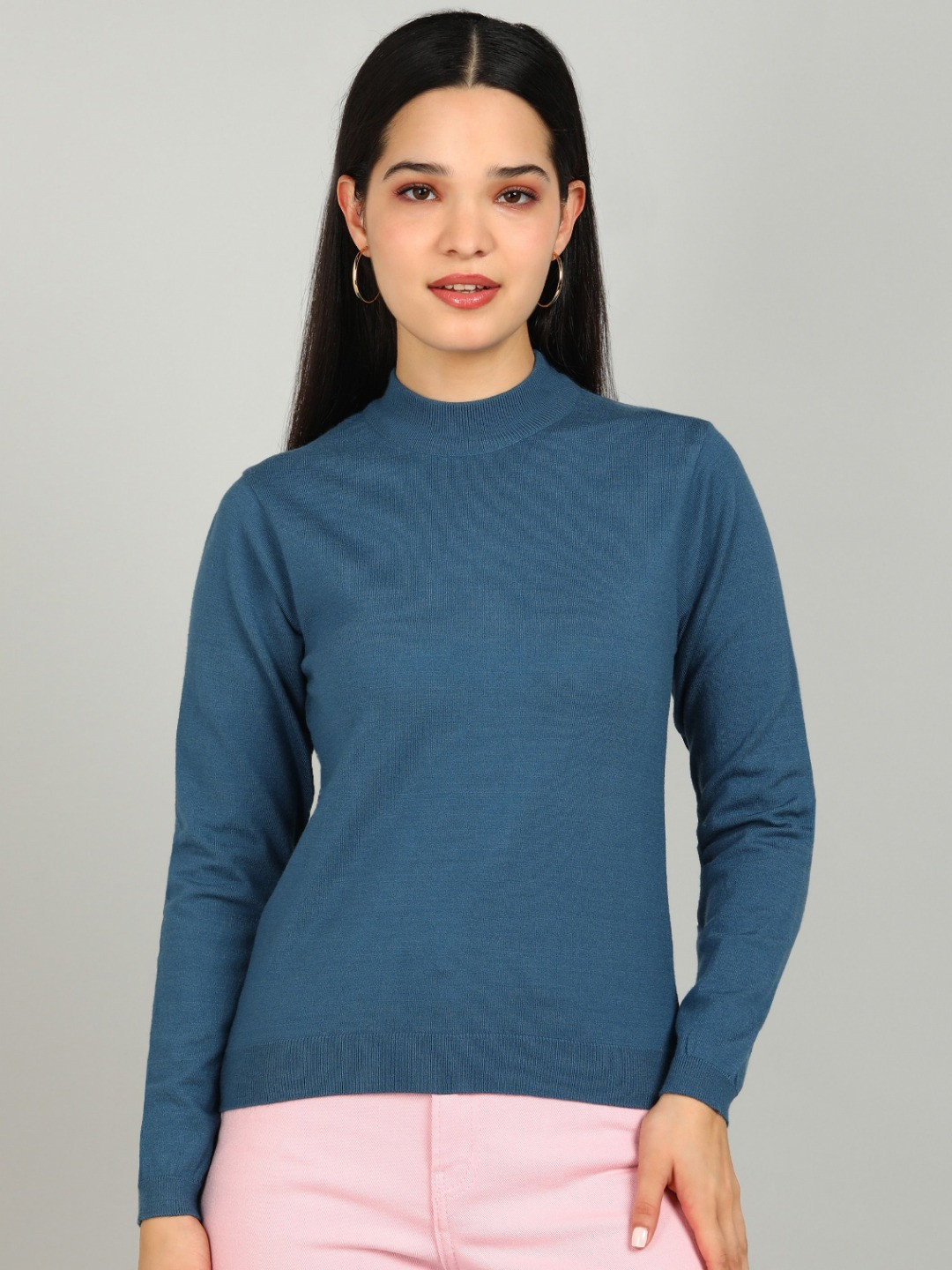 CLAPTON Women Solid Round Neck Long Sleeves T-shirt