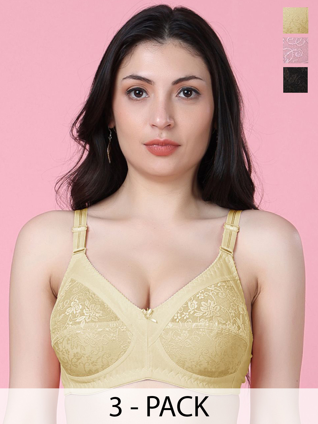 SHYAM SONS FLAIR Pack of 3 Full Coverage Lace Bras