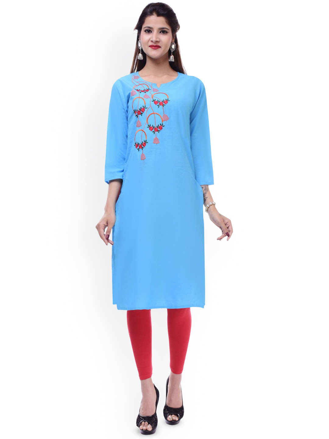 P PRIYA FASHION Women Embroidered Flared Sleeves Mirror Work Kurta