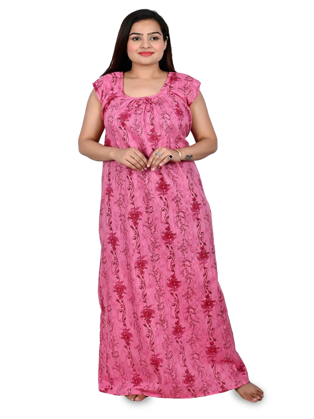 ANKONA Women Pure Cotton Sleeveless Maxi Nightdress