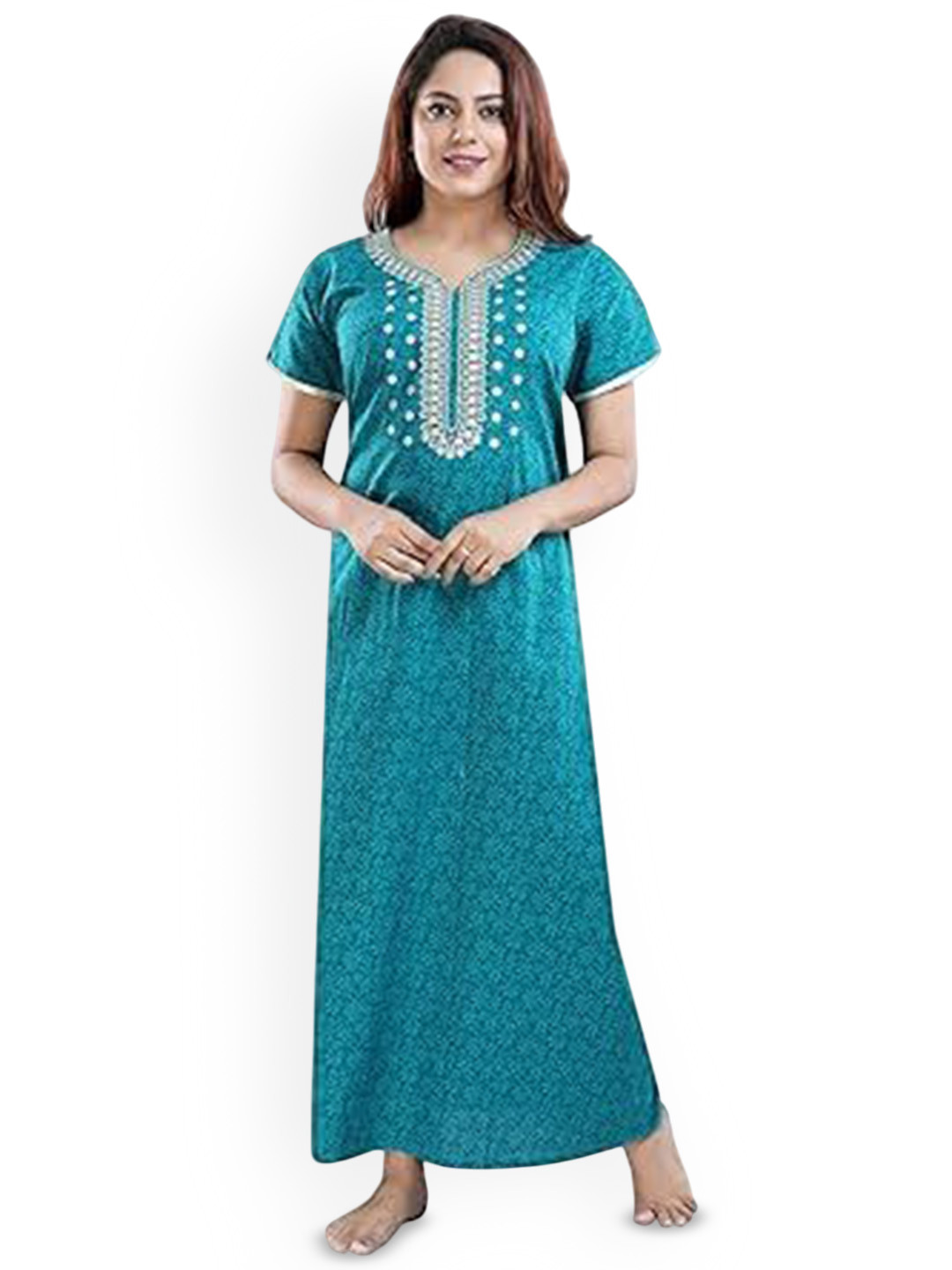 Zairra Women Printed Pure Cotton Maxi Nightdress