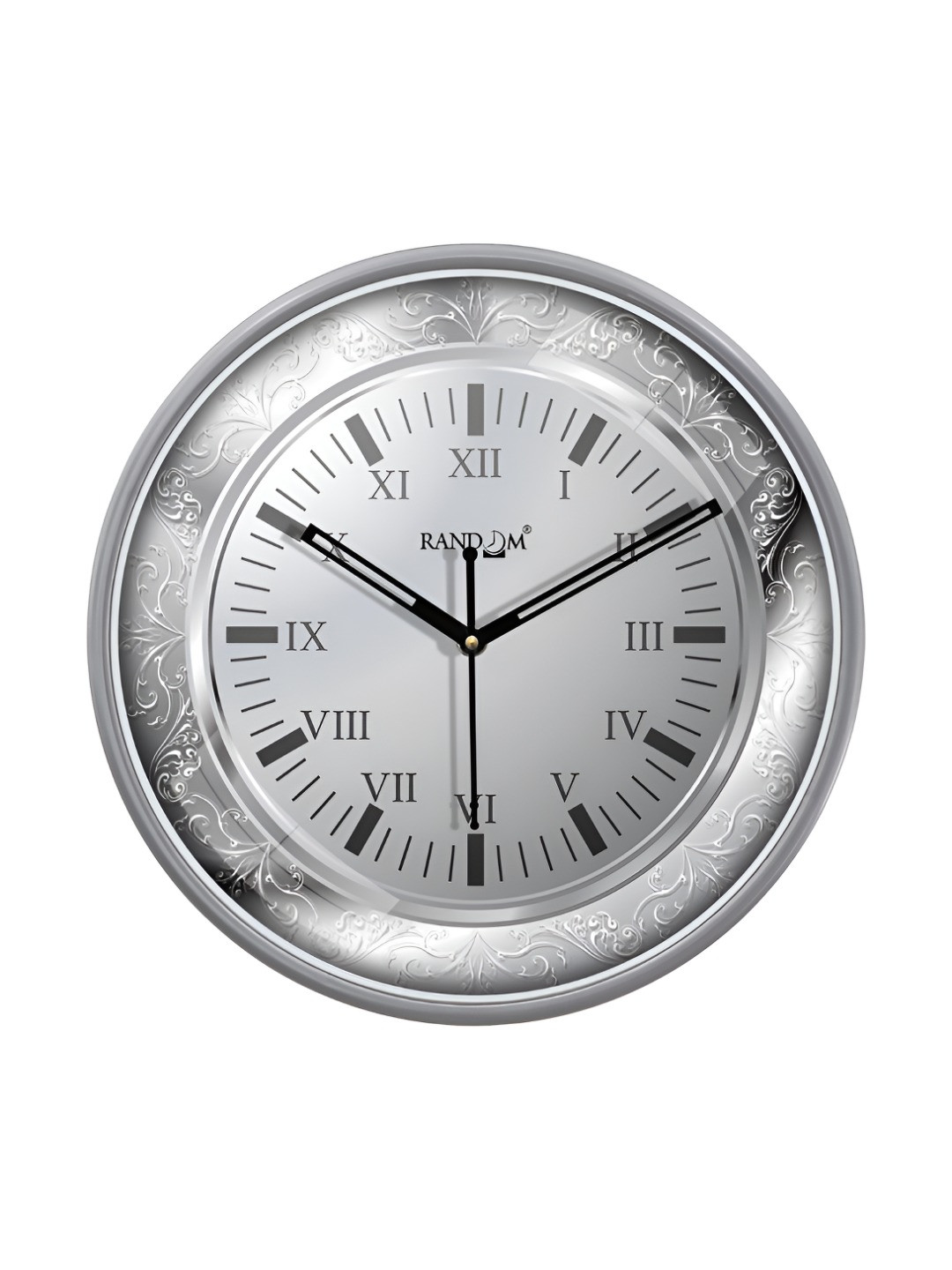 RANDOM Silver-Toned & Black Printed Contemporary Analogue Wall Clock