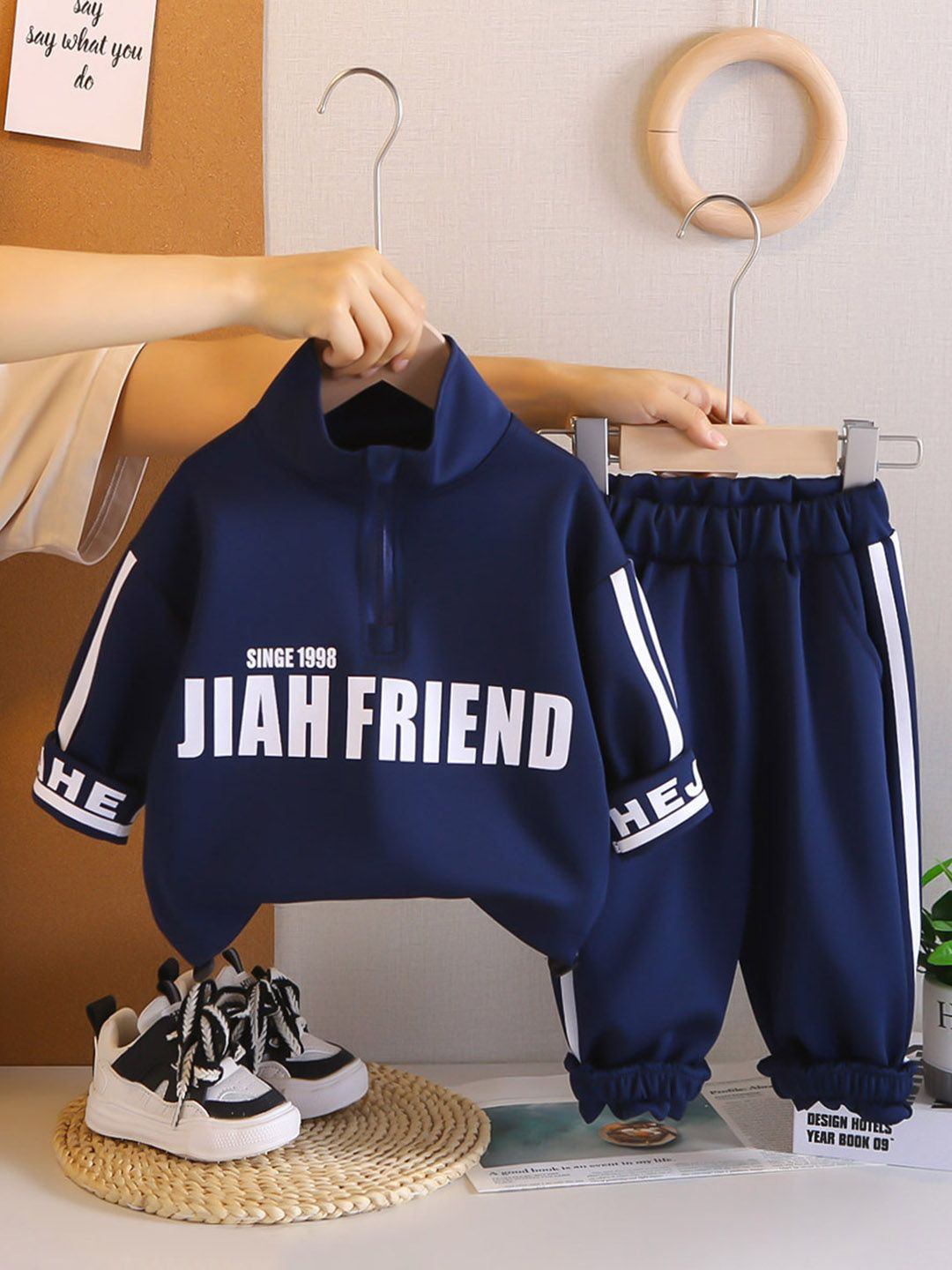 INCLUD Boys Typographic Printed High Neck Sweat Shirt With Joggers