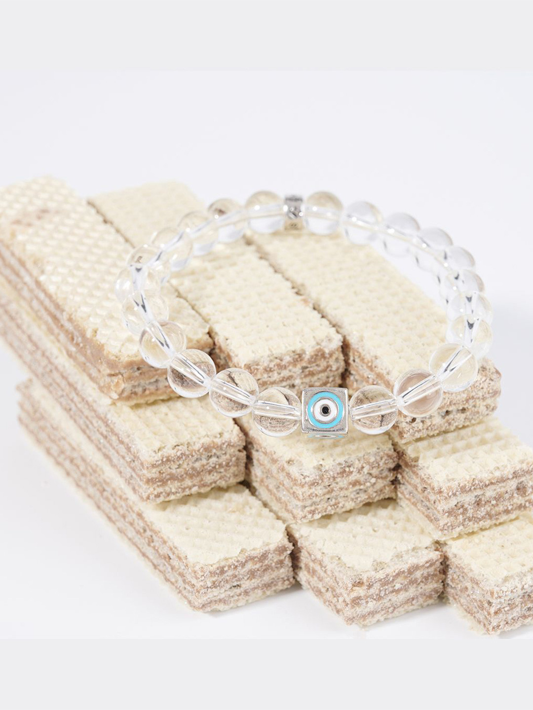 Stone Story By Shruti Unisex 925 Sterling Silver Plated Clear Quartz Elasticated Bracelet