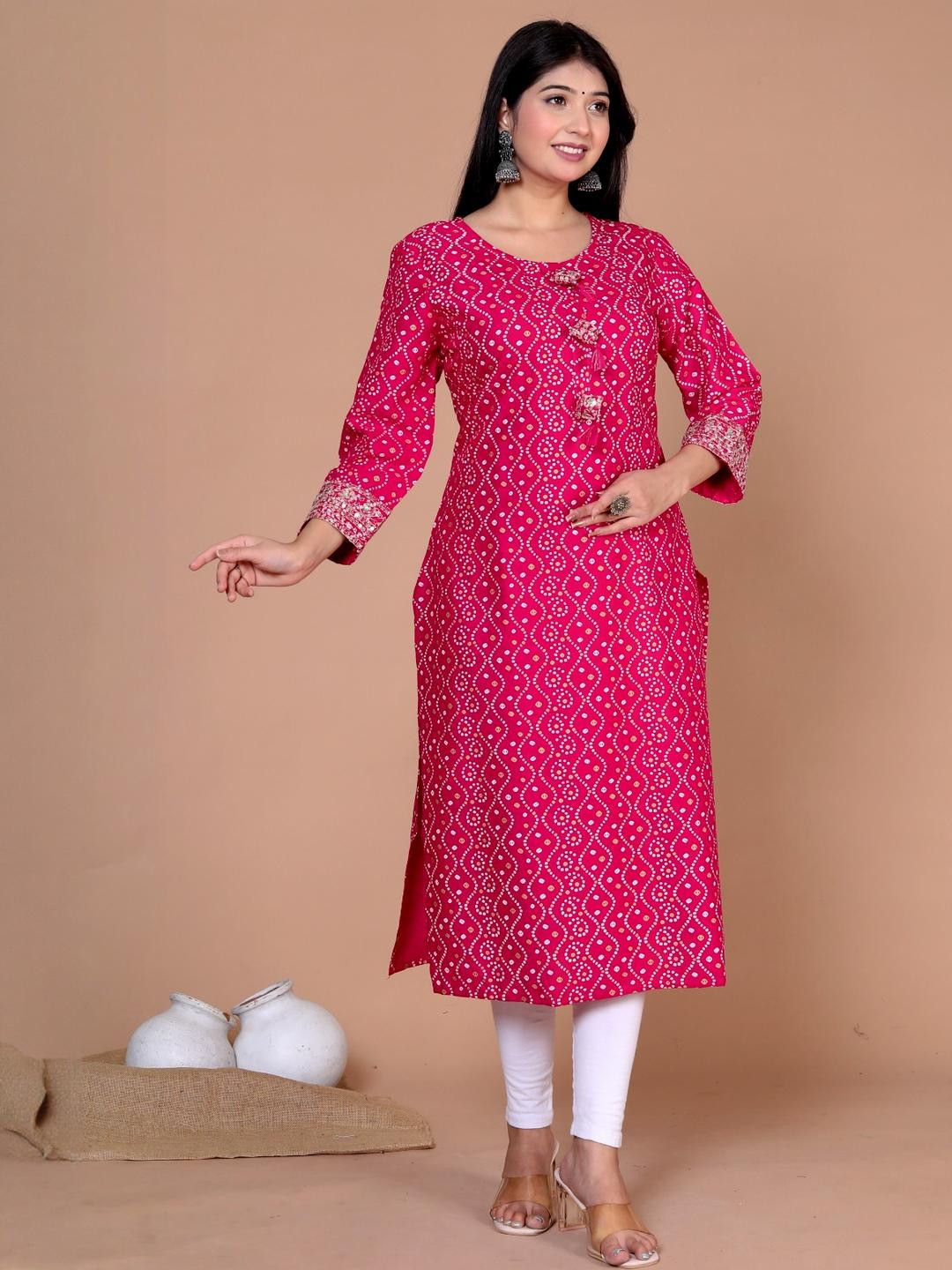 ROOTSOUL Women Bandhani Printed Floral Kurta