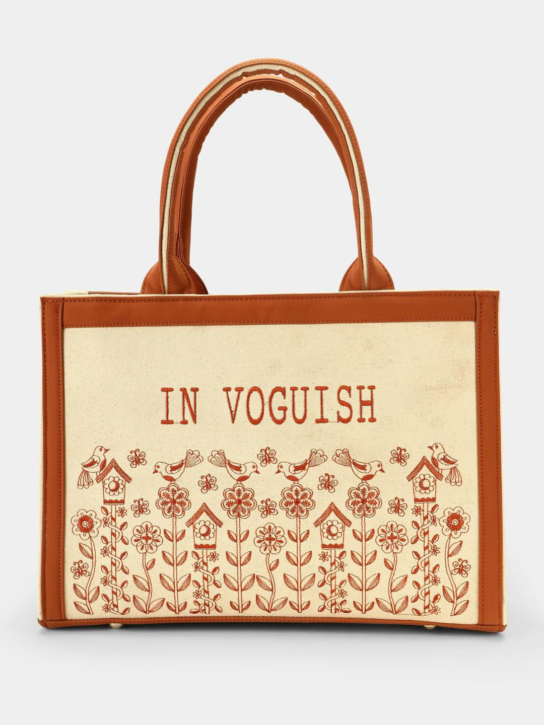IN VOGUISH Printed Structured Tote Bag with Cut Work