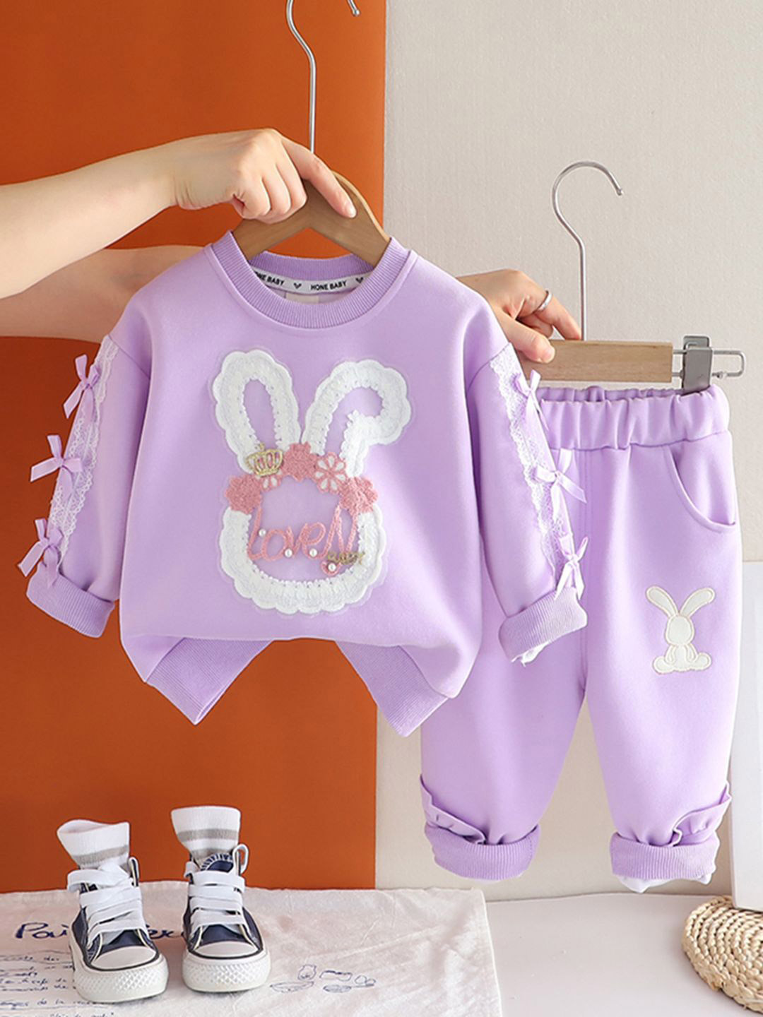INCLUD Girls Rabbit Applique Sweatshirt With Joggers