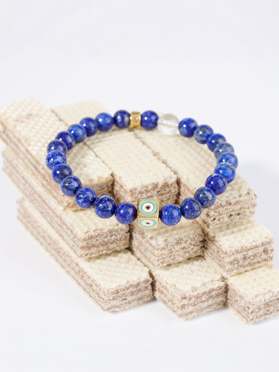 Stone Story By Shruti Unisex Sterling Silver Gold-Plated Lapis Lazuli Beaded Bracelet