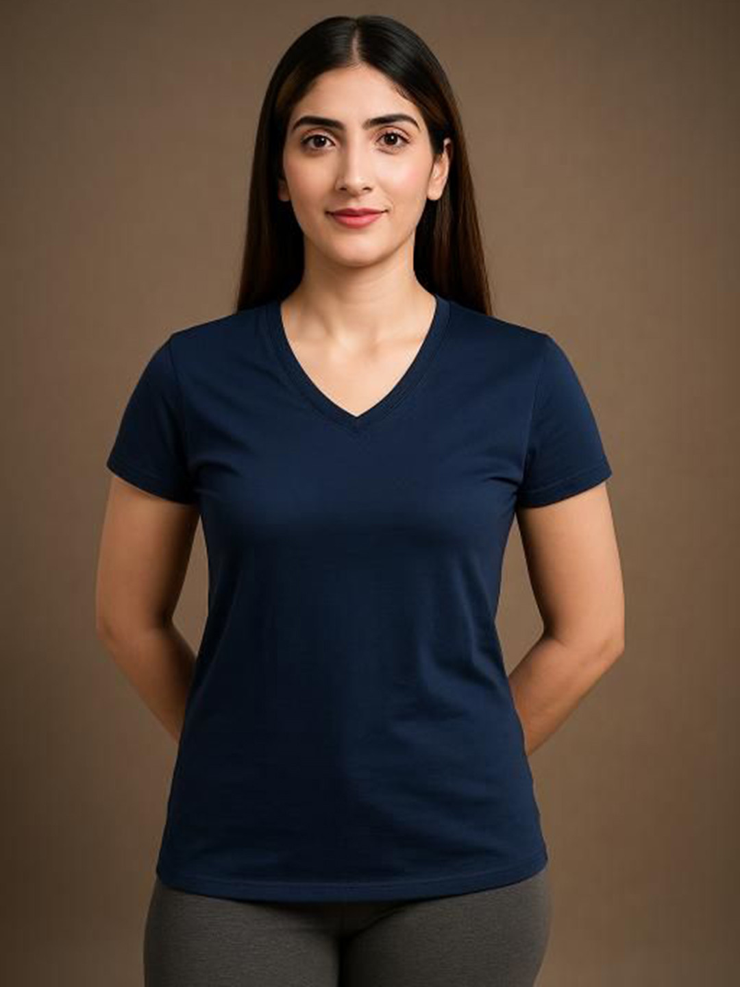EcoLove Women Dry Tech Solid V-Neck Cotton T-shirt