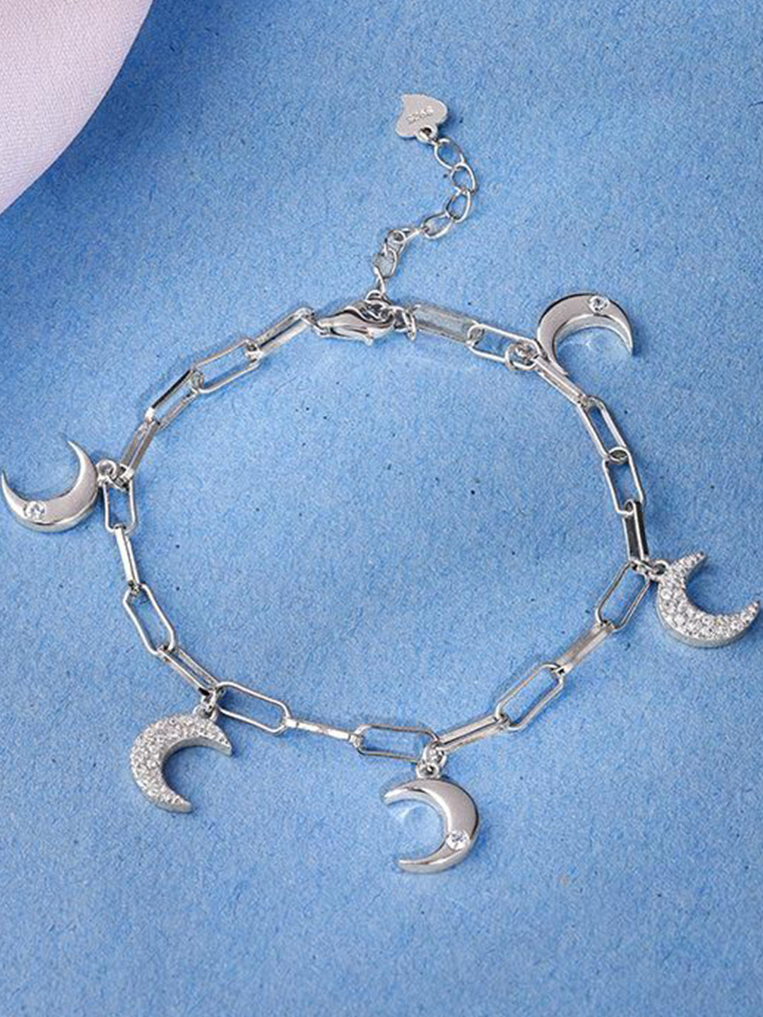 GIVA Women 925 Silver Rhodium-Plated Zircon Studded Half Moon Charm Bracelet