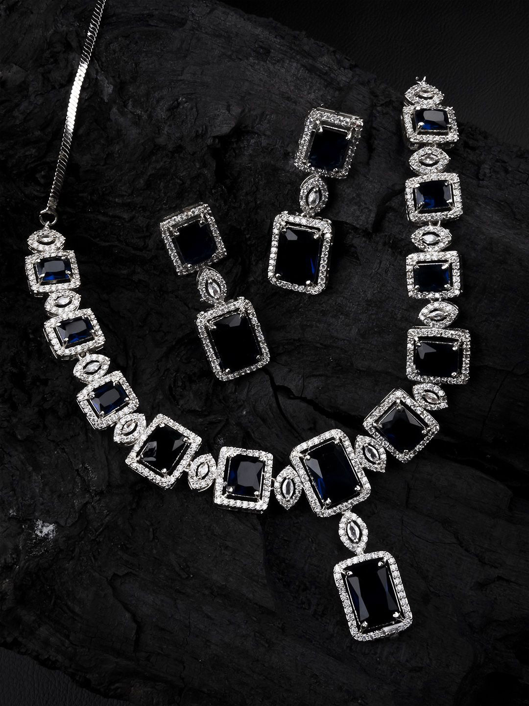 StileAdda Silver-PlatedCubic Zirconia Studded JewellerySet