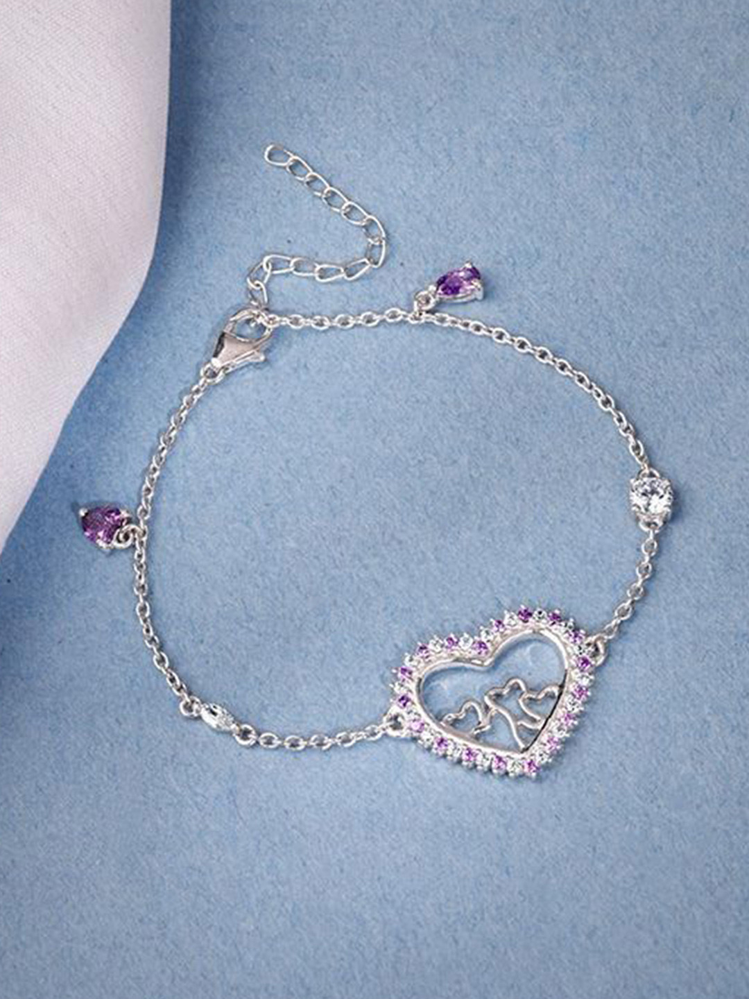 GIVA Women 925 Silver Rhodium-Plated Zircon Studded Love Remix Charm Bracelet