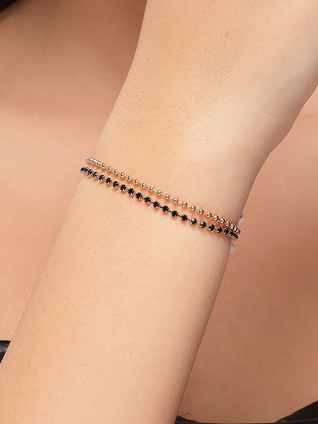 Bohey by KARATCART Gold-Plated American Diamond Link Bracelet