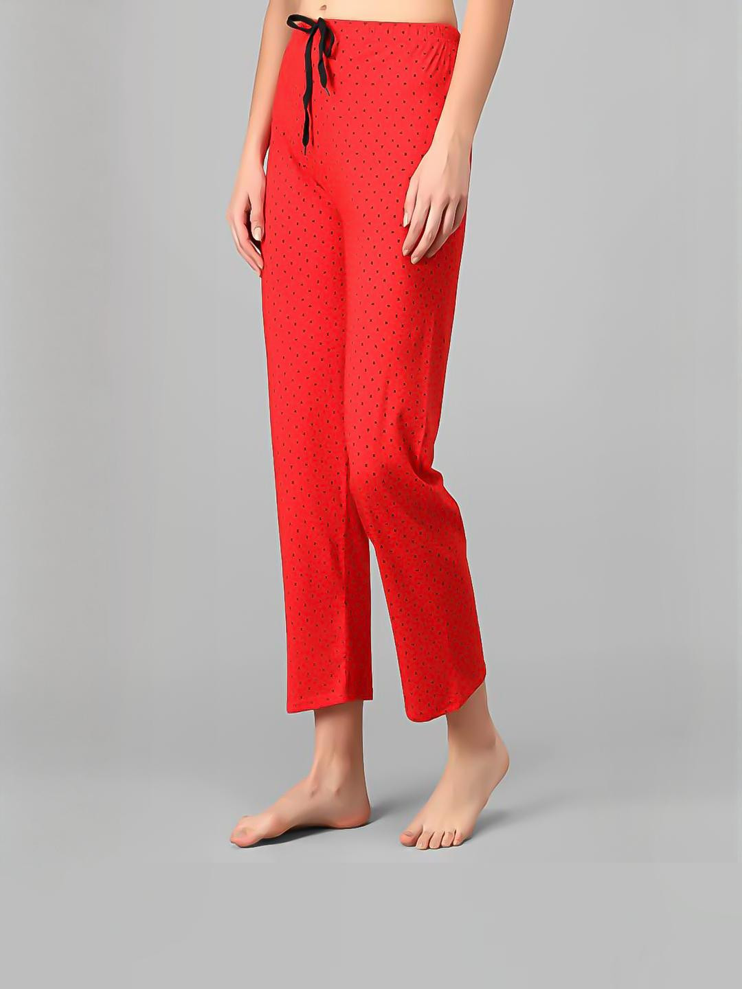 FIT N FAME Women Pack Of 2 Pink And Red Printed Cotton Drawstring Lounge Pyjama