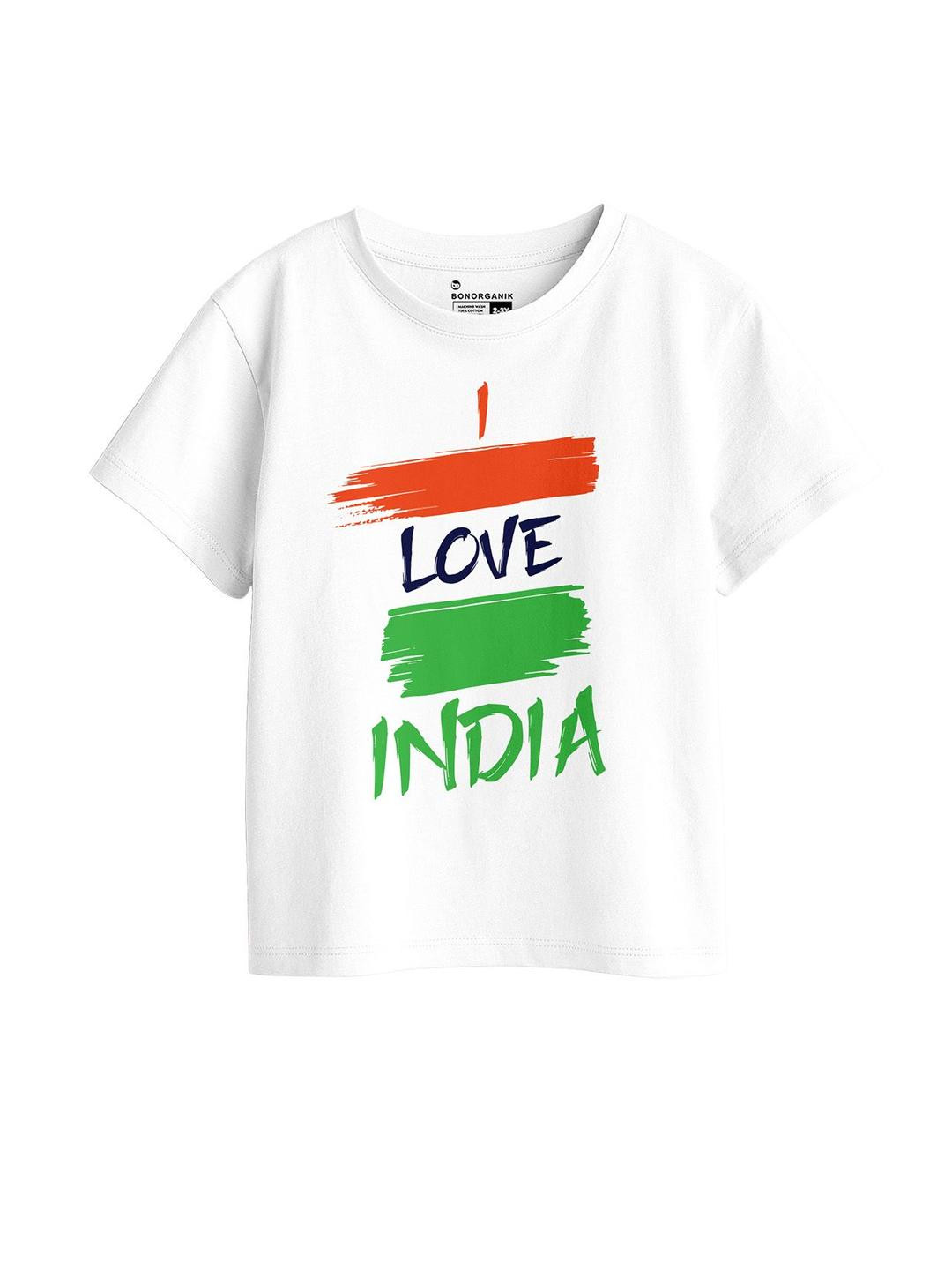 Bon organik Girls I Love India Independence Day Flag Tshirt