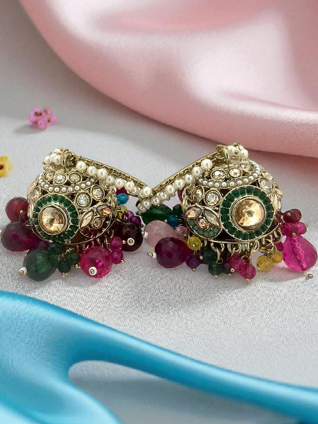 BFC - BUY FOR CHANGE Women Gold-Toned & Multi-Coloured Bali Jhumka Earrings