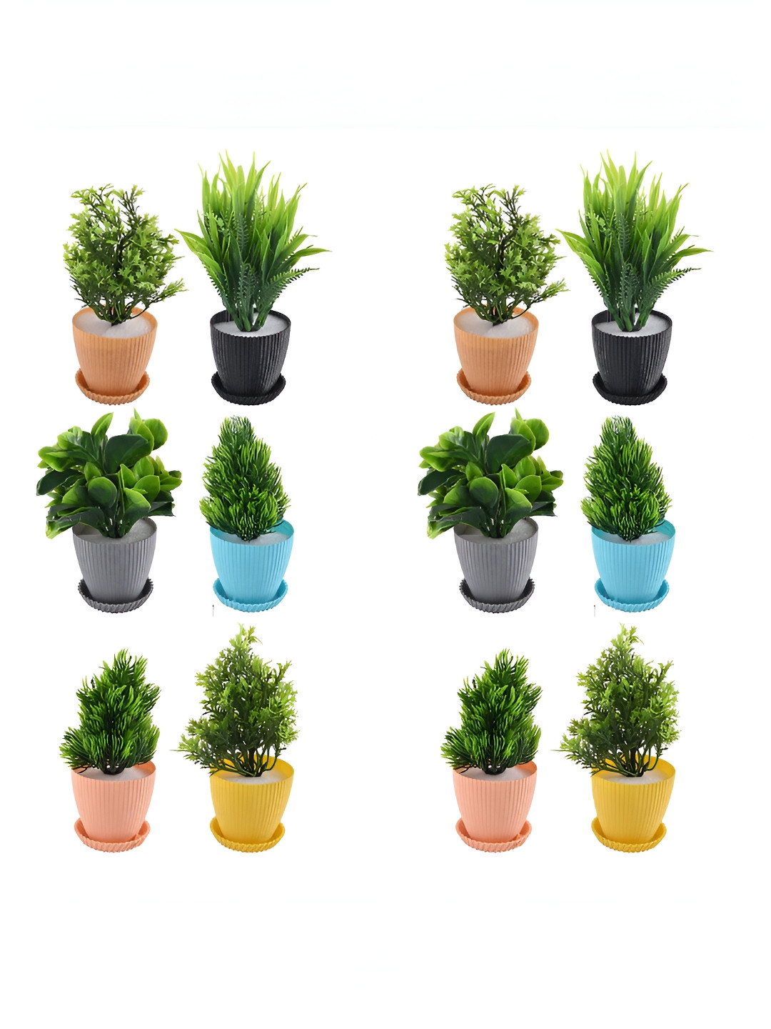 Myntra Elegant Homes Green & Blue 12 Pieces Artificial Plants With Pot