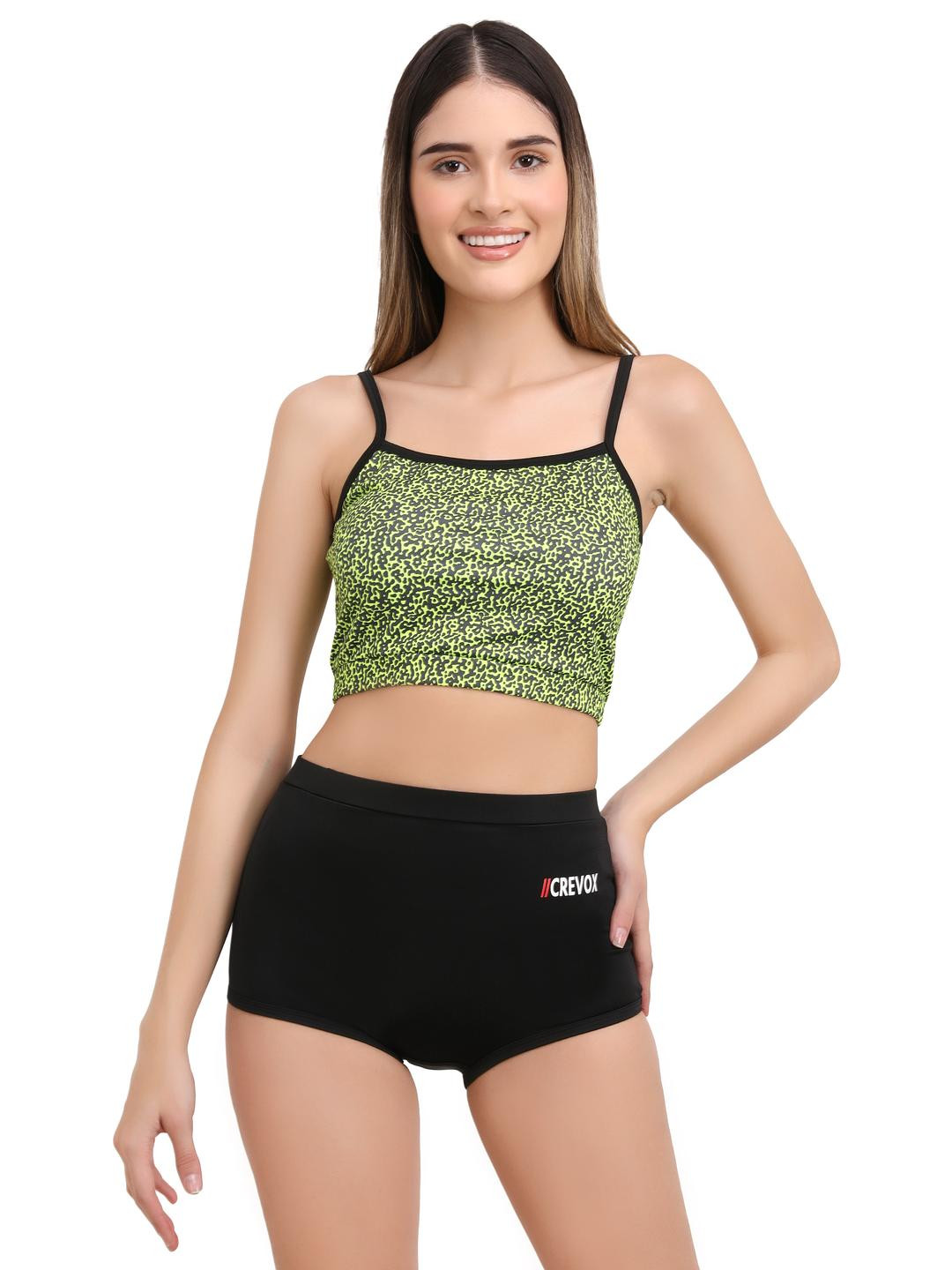 CREVOX Women Green Swim Suit Set
