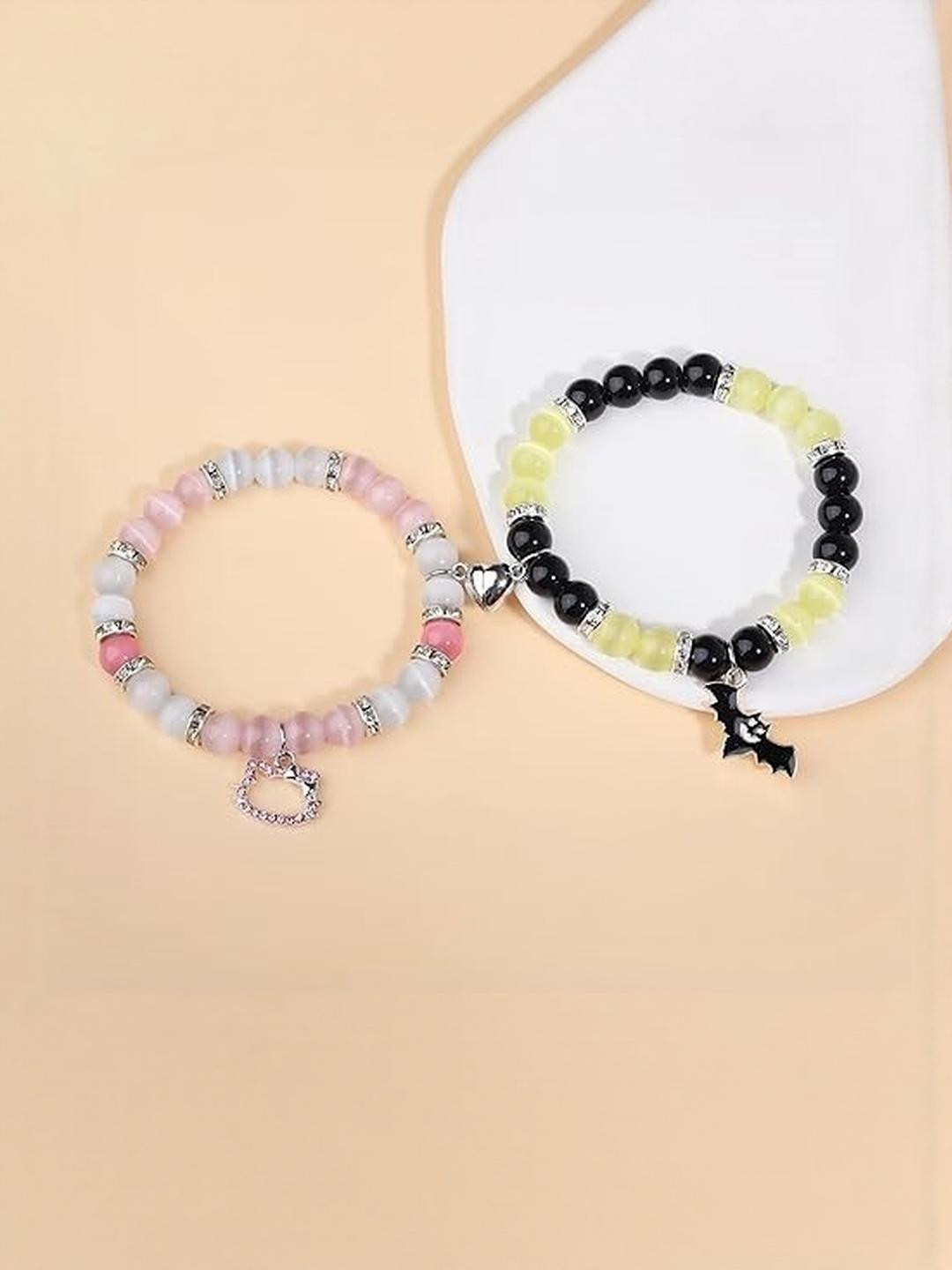 ARISTAL Pack Of 2 Pink & Yellow Charm Studded Bracelet