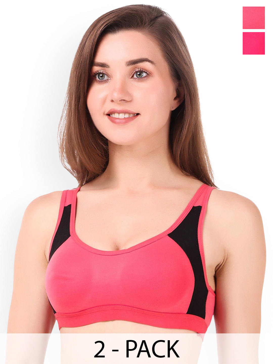 Halfspin Pack Of 2 Full Coverage Running Cotton Workout Bras With All Day Comfort