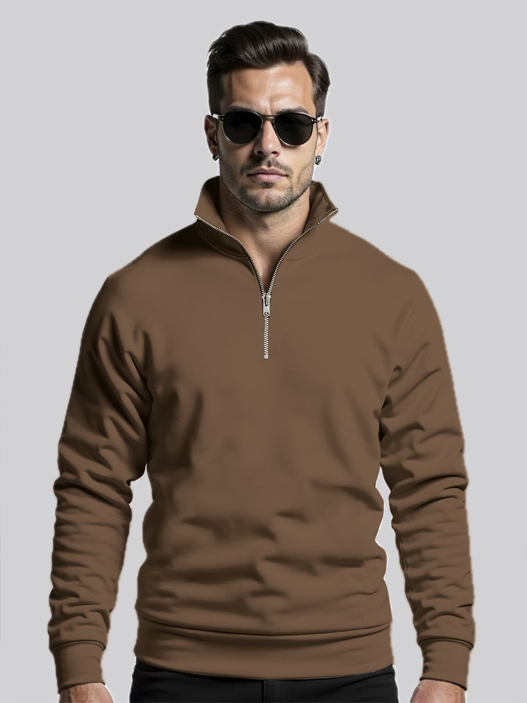 Fashion And Youth Men Mock Collar Sweatshirt