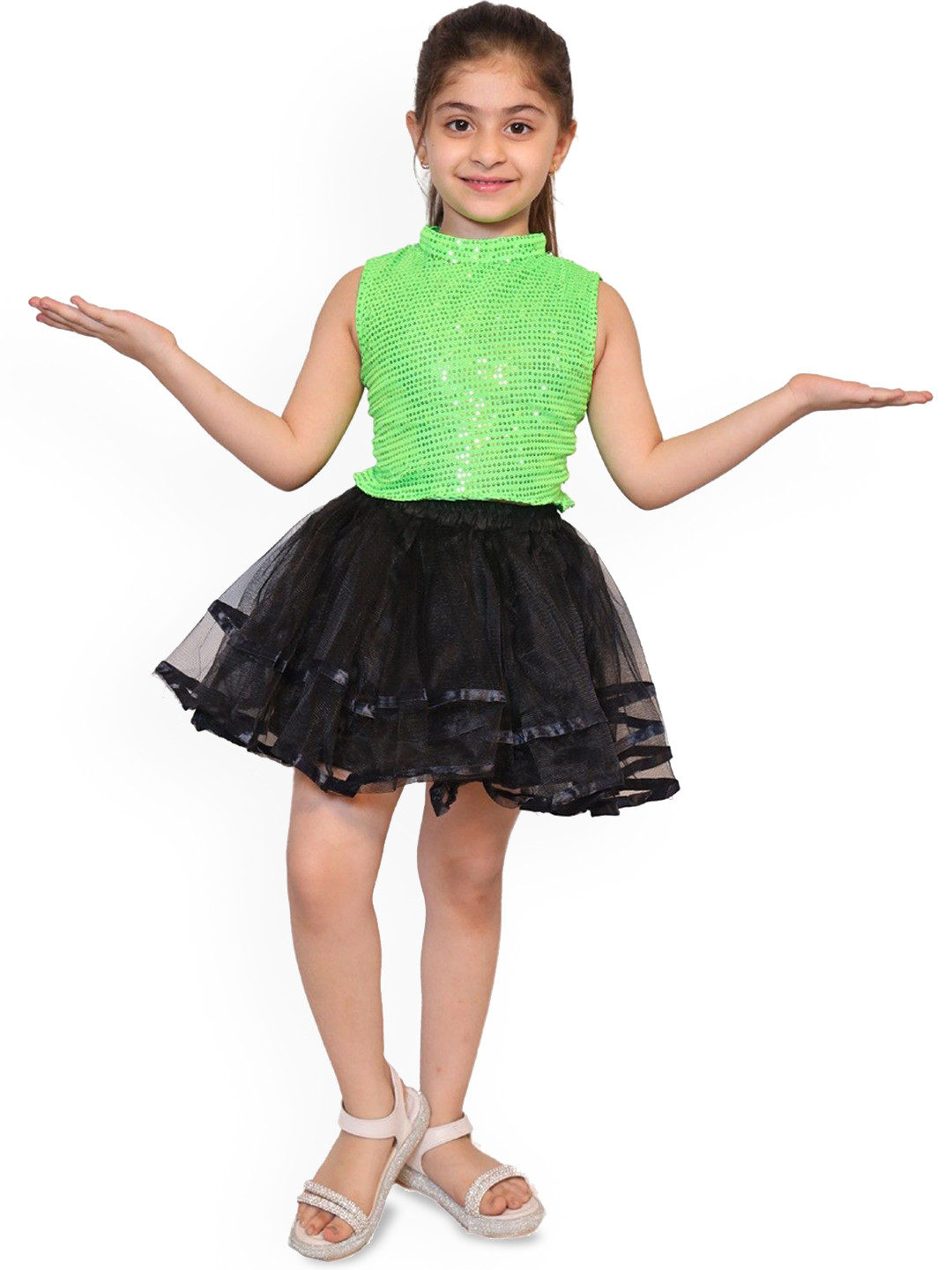 Kaku Fancy dresses Girls Embellished High Neck Sequined Fitted Top