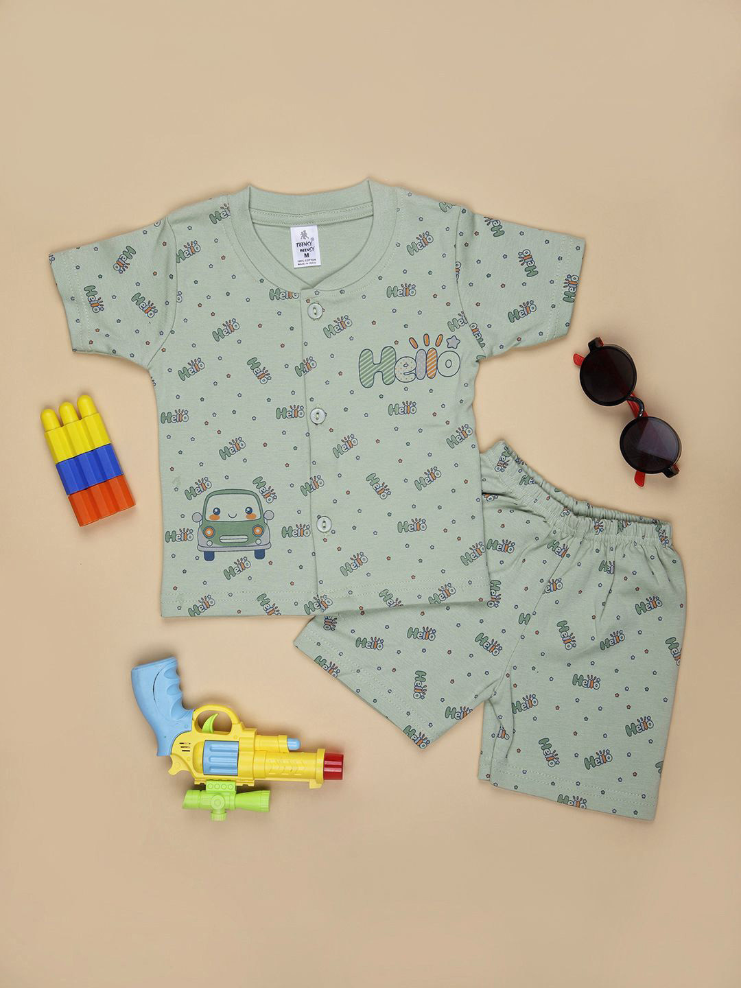 V-Mart Infant Typographic Printed V-Neck T-shirt With Shorts