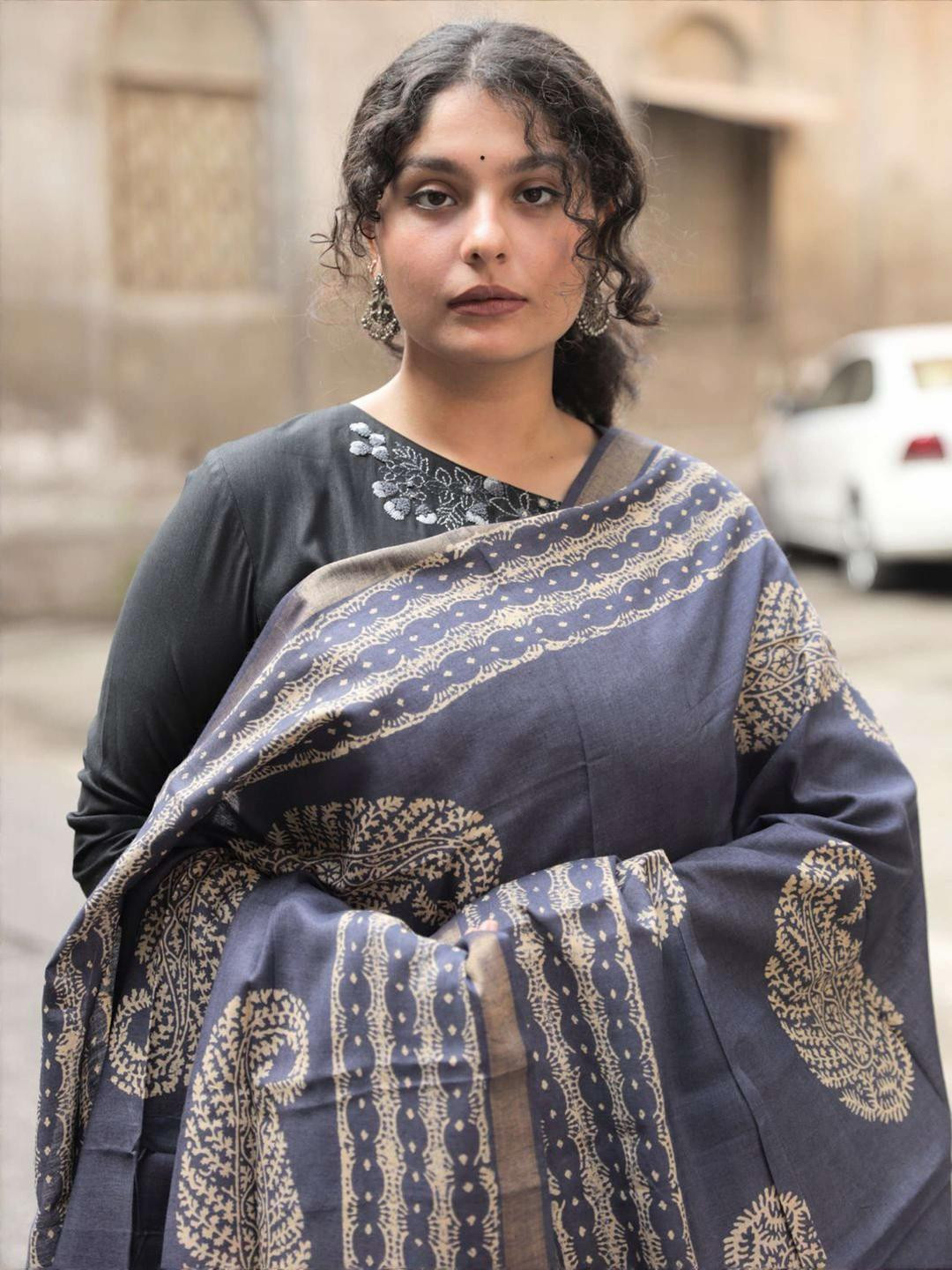 Tisser Ethnic Motifs Block Printed Silk Dupatta