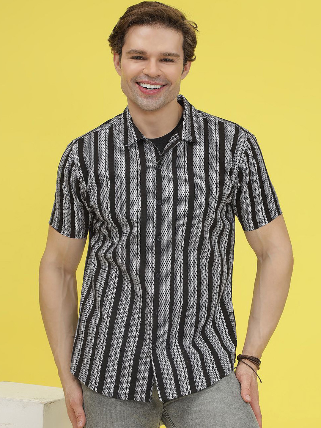 JAKANARY Slim Fit Opeque Printed Casual Shirt