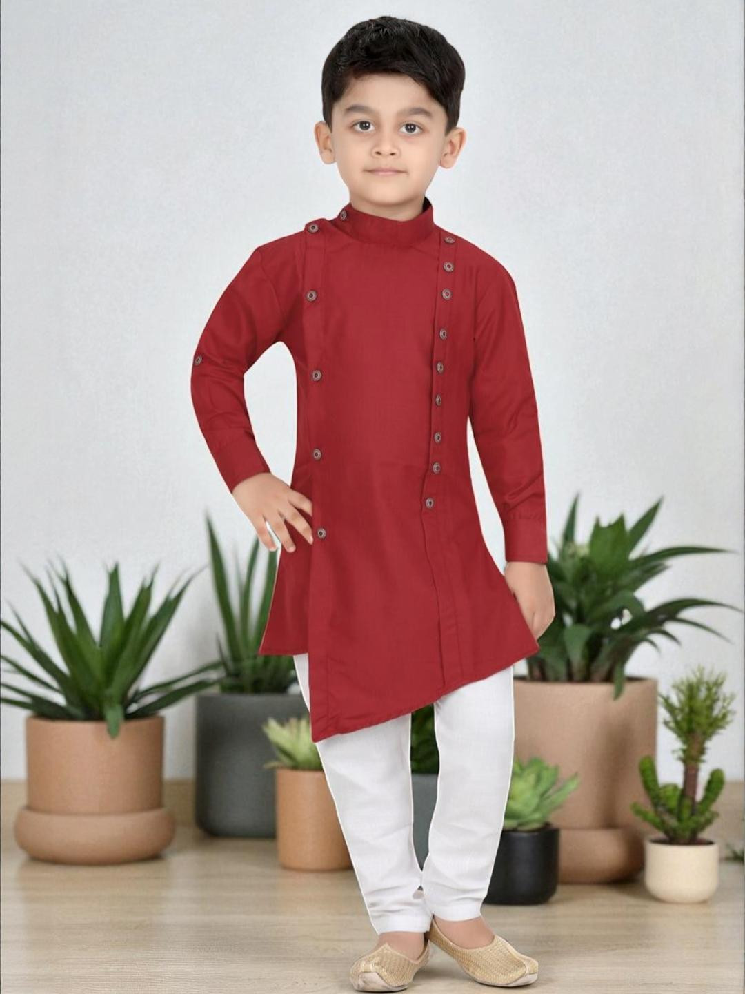 Pohar Creation Boys Maroon Pure Cotton Kurta Sets